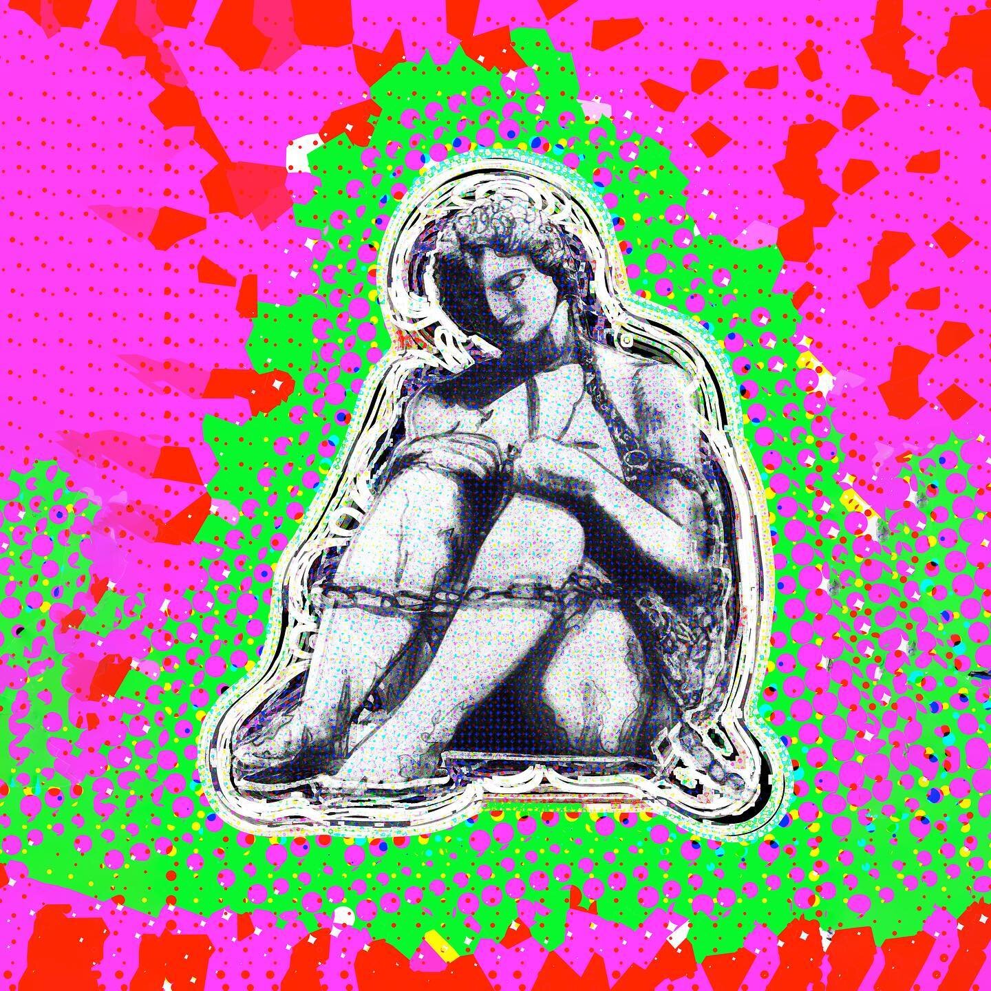 Andromeda (Psychedelic version 1) and QR Poster version #art #contemporaryart #multidisciplinary #neon #andromeda #mythology #rome3000 #pink #green #sculpture #marble