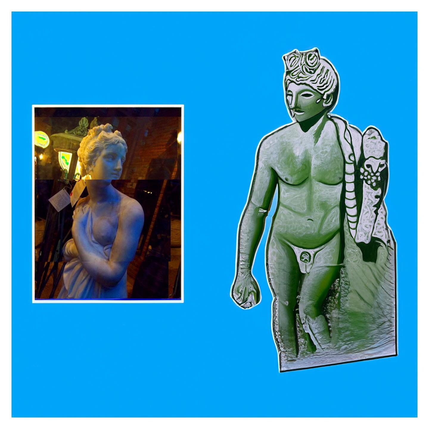 I&rsquo;ve been experimenting with Photoshop Beta that has an AI generative fill option. For these two pieces I collaged photo I took many years ago at a vintage store in Noho with a photo of an oil painting I did of a marble sculpture of the Roman E