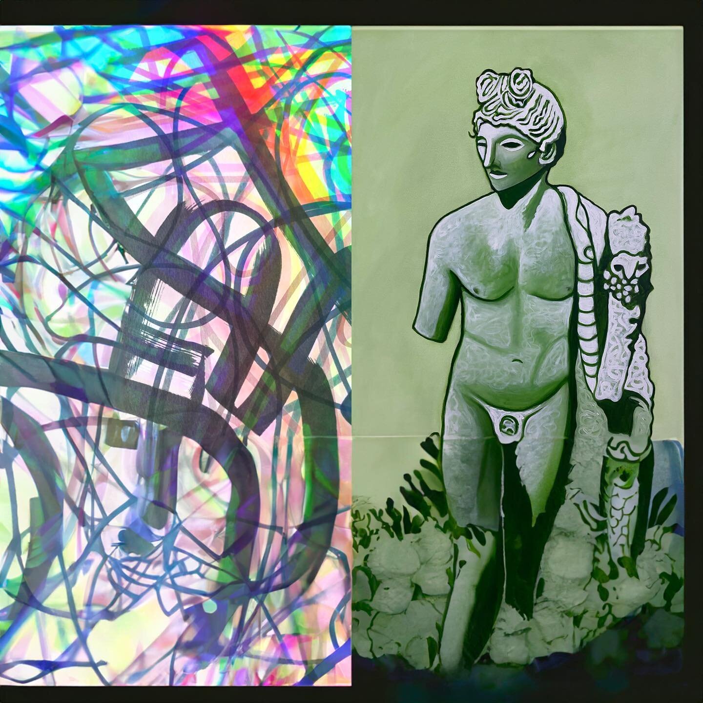 The Emperor with Messy Energy, 2023

I&rsquo;ve been experimenting with Photoshop Beta that has an AI generative fill option. For these two pieces I collaged a photo I took of my sketchbook using an instagram filter and a photo of an oil painting I d