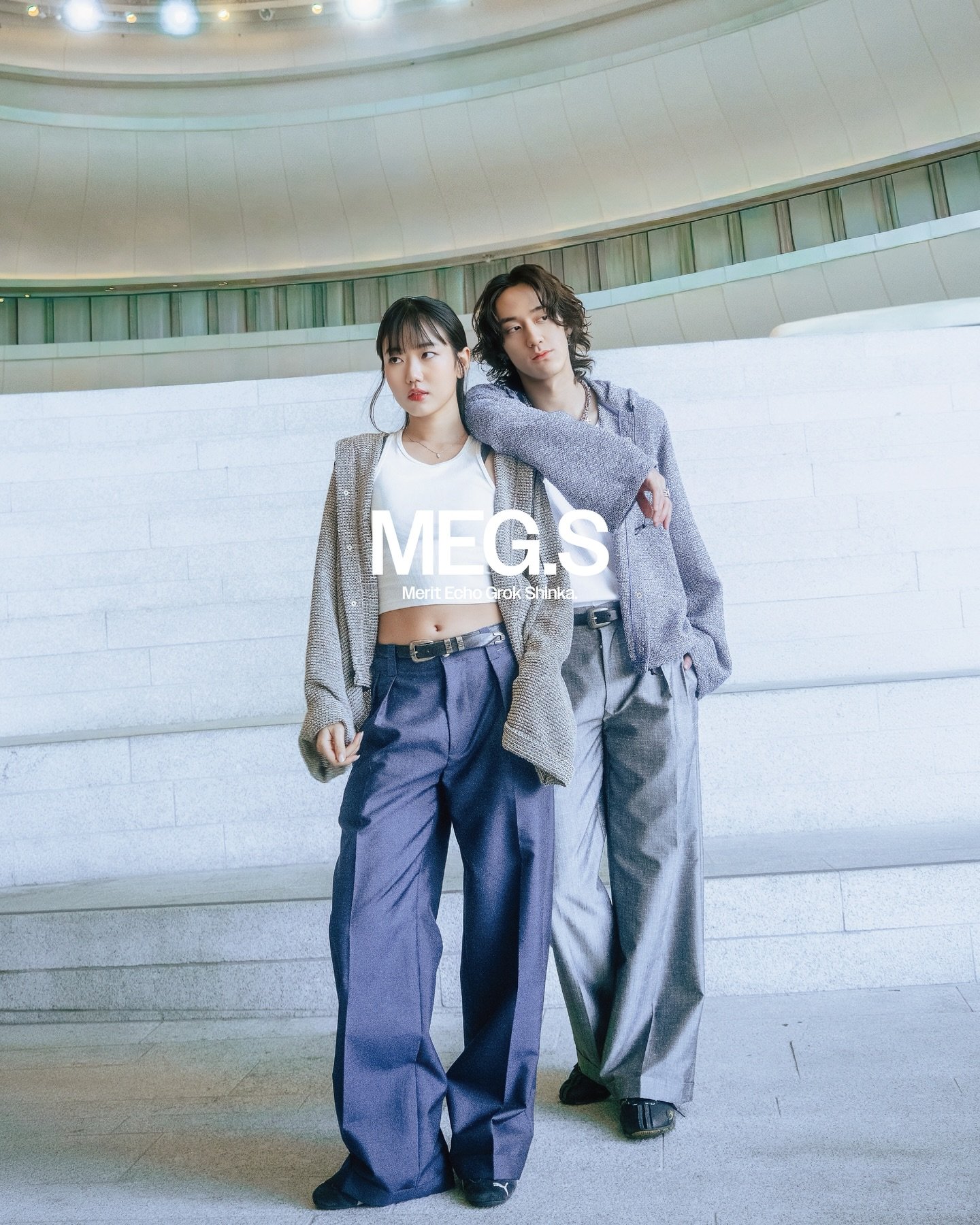 MEG.S : Merit Echo Grok Shinka.

004 Net Jacket 

007 Pleated Chino 

Brand: @megs__official 
Photography: @just.yno 
Model: @abbychannnnn_ @mc2h.marco