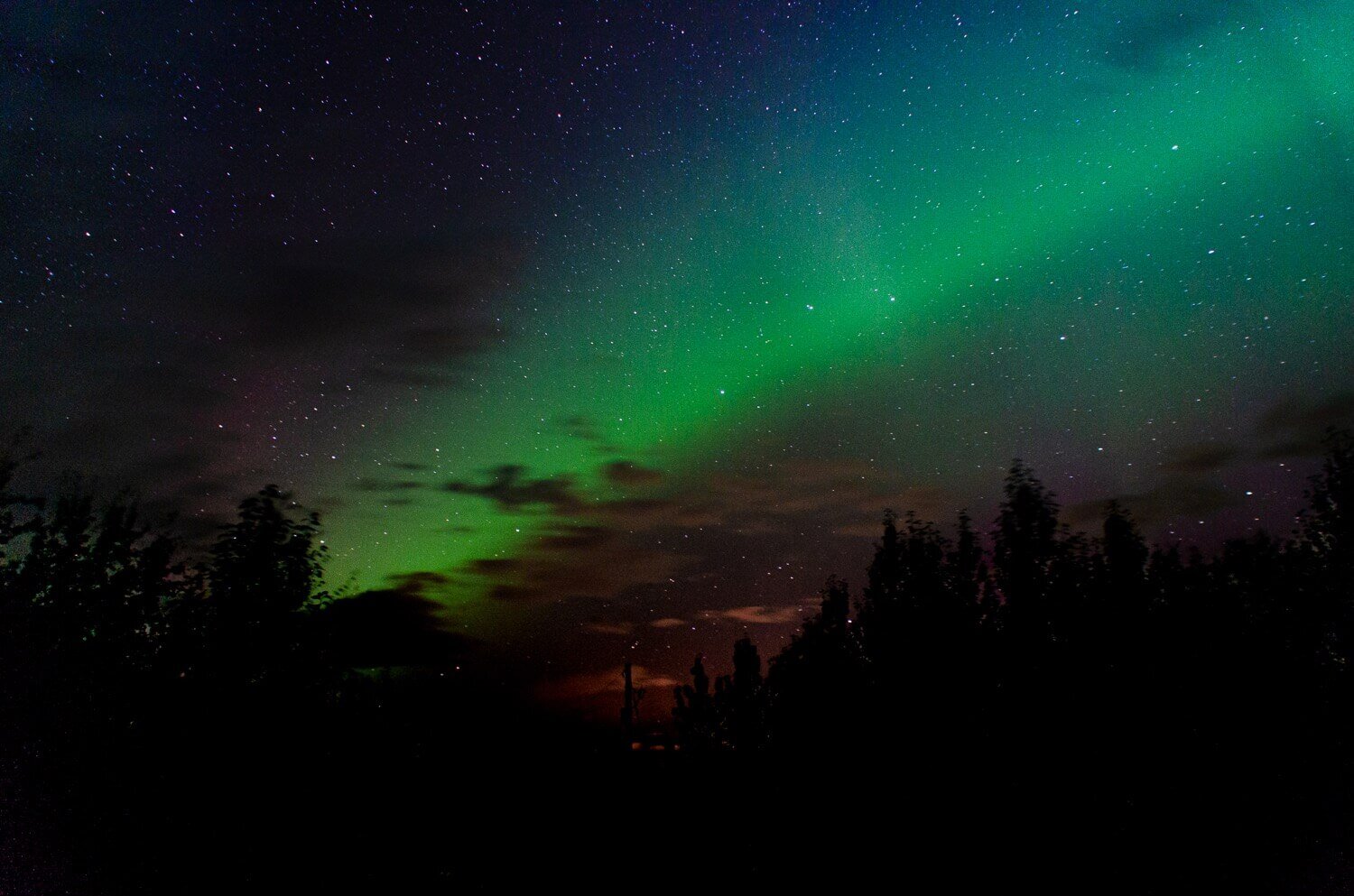 Aurora boreal captada a las afueras de Carcross. Auroras boreales en Yukon Canada.