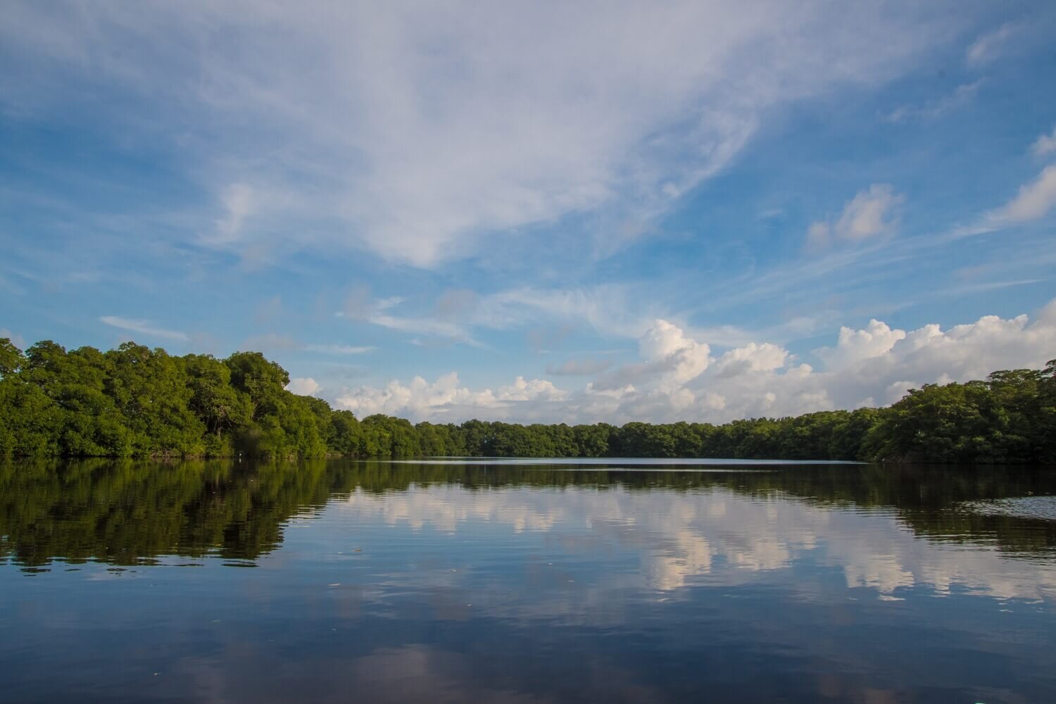 Laguna de Los Micos en el parque nacional Jeanette Kawas. Turismo playa Miami en Tela, Honduras.