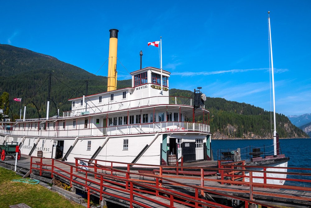 Barco de vapor SS Moyie, sitio histórico nacional de Canadá en Kaslo. Atractivos de Kaslo. Vacaciones en Canada verano.