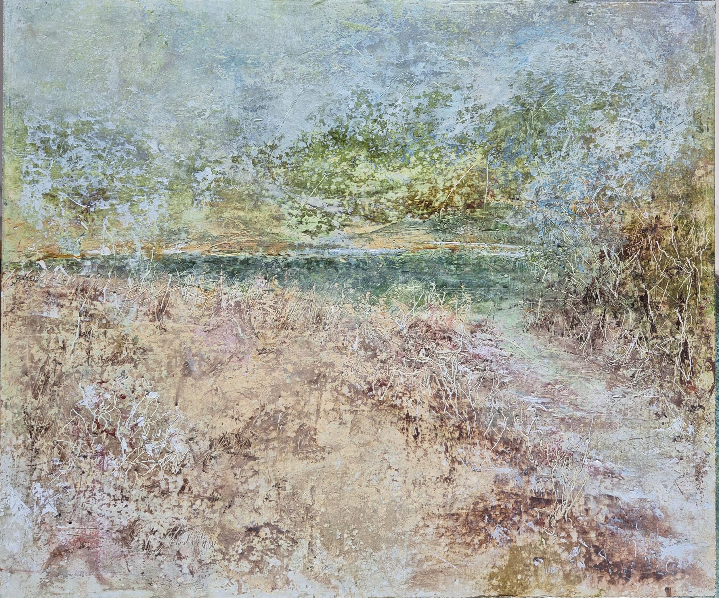 'The little lagoon' mix media on panel, 35.5x30cm - 2025  PRIVATE COLLECTION