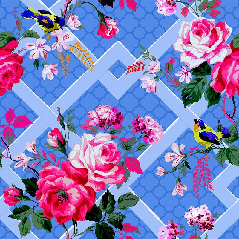 Trellis Garden Bright Wallpaper in Blue