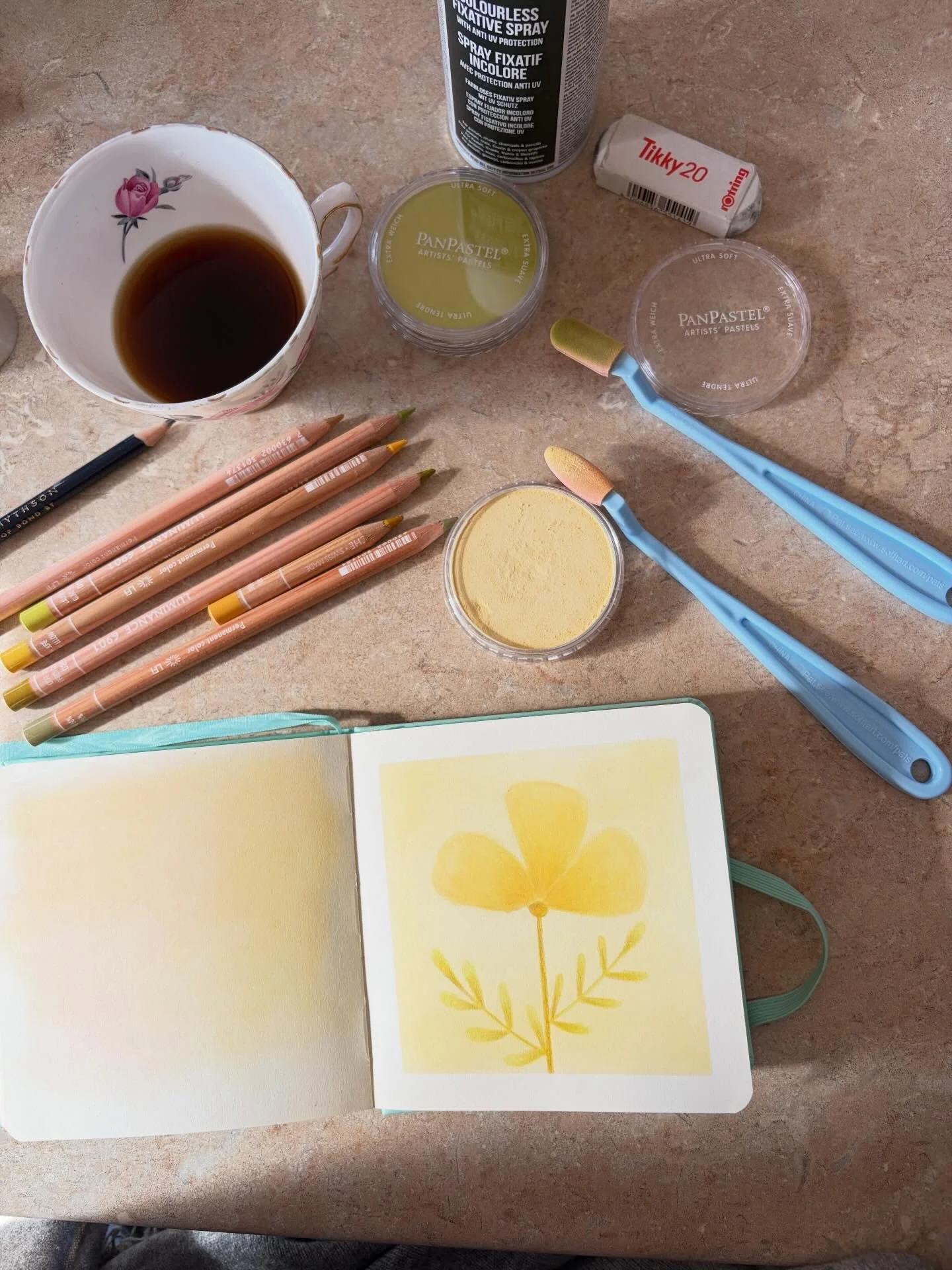 More pan pastel and colouring pencil experiments. I wanted to achieve soft and hazy. I enjoyed the process on a quiet Saturday morning.