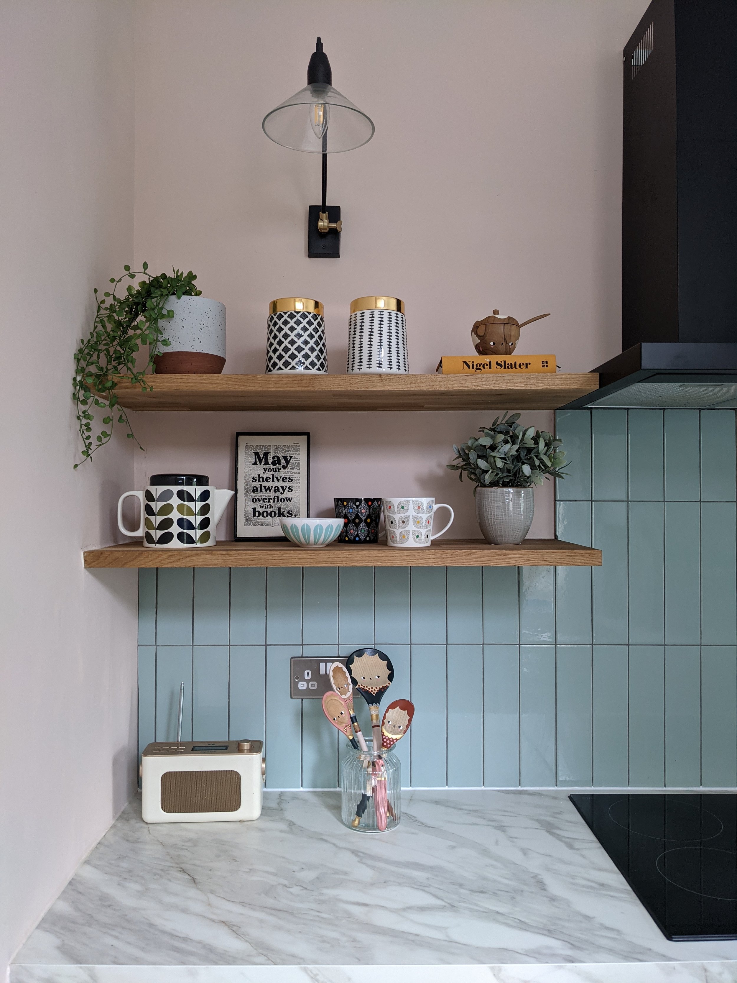 Open shelving in kitchen