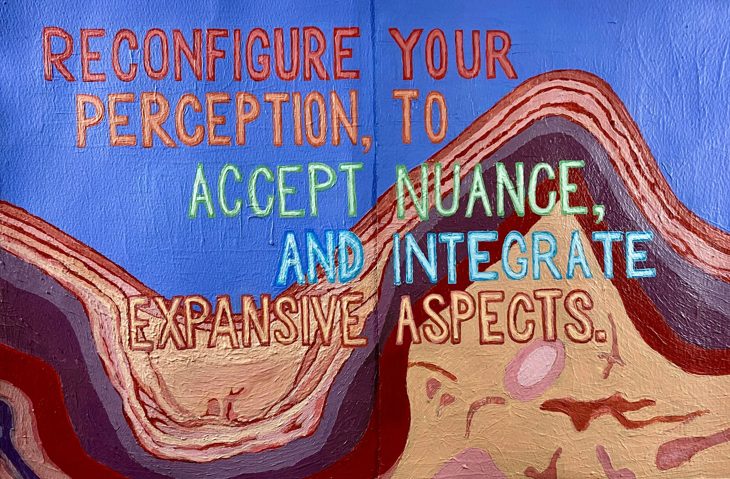 Surpass simplified notions of self, Work in progress,  Acrylic on paper, x4 components each 22cm x 30cm, 2026. Back View. 

Images licensed by Copyright Agency; see links page for info.