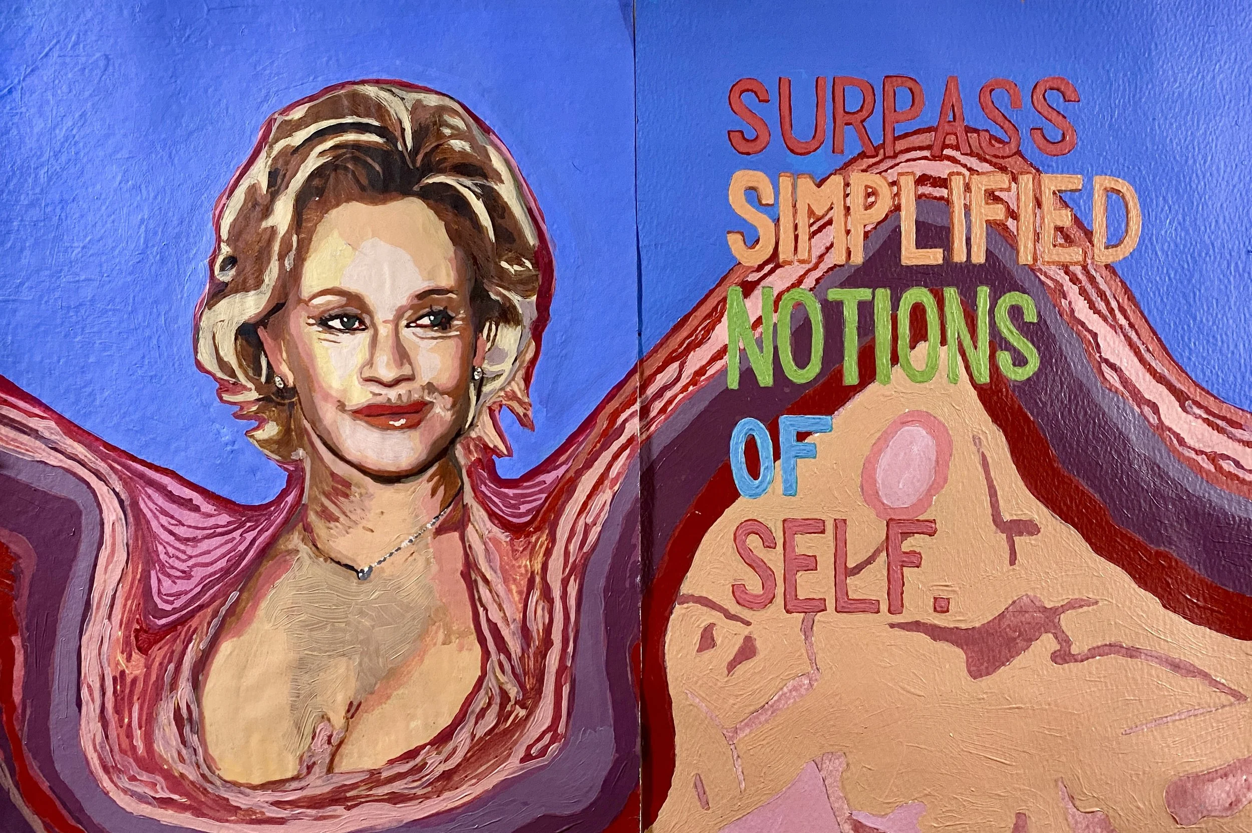 Surpass simplified notions of self, Work in progress, Acrylic on paper, x4 components each 22cm x 30cm, 2026. Front View. 

Images licensed by Copyright Agency; see links page for info.