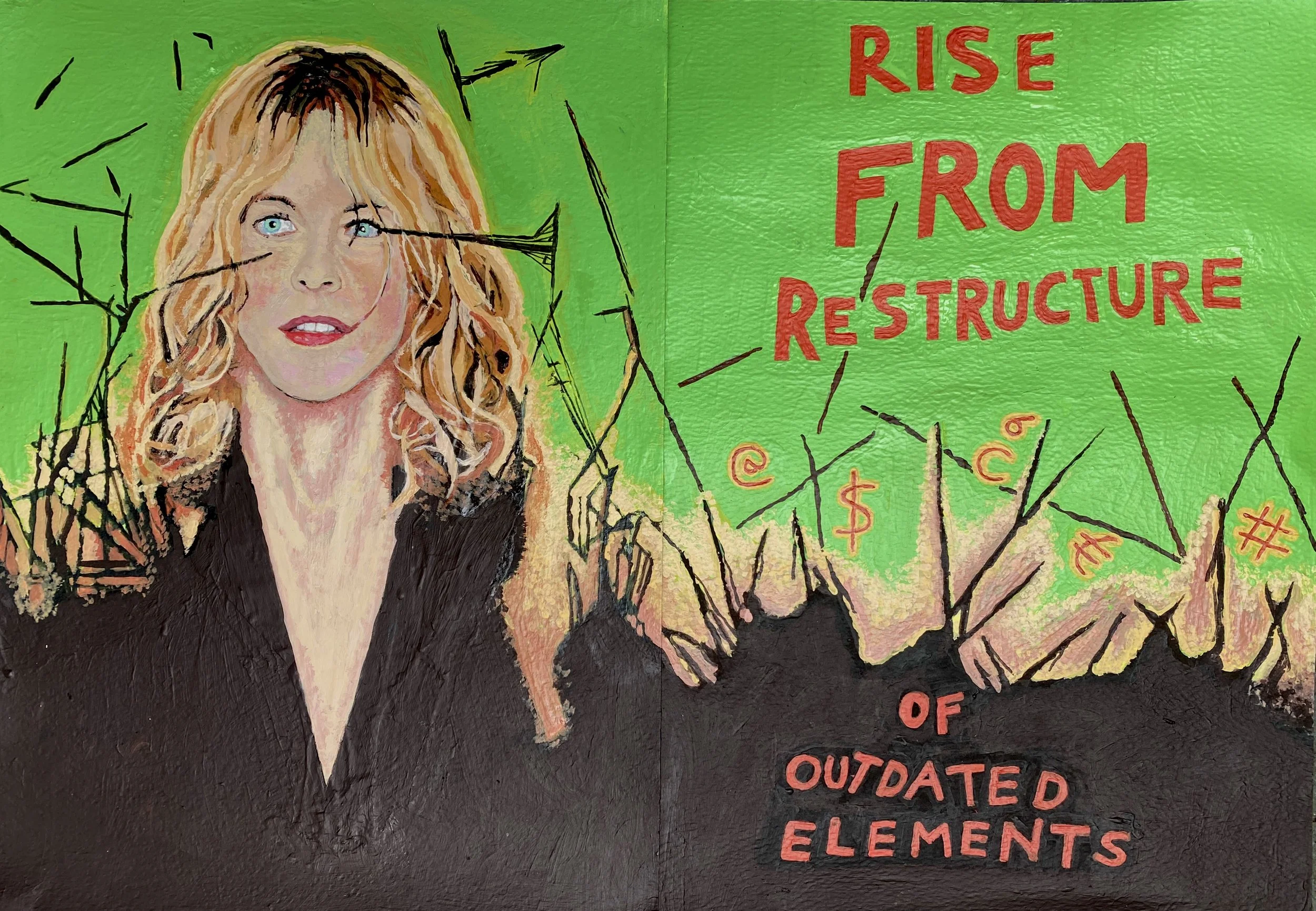 Rise from restructure of outdated elements, Work in progress, Acrylic on paper, x4 components each 22cm x 29.5cm, 2026. Front View. 

Images licensed by Copyright Agency; see links page for info.