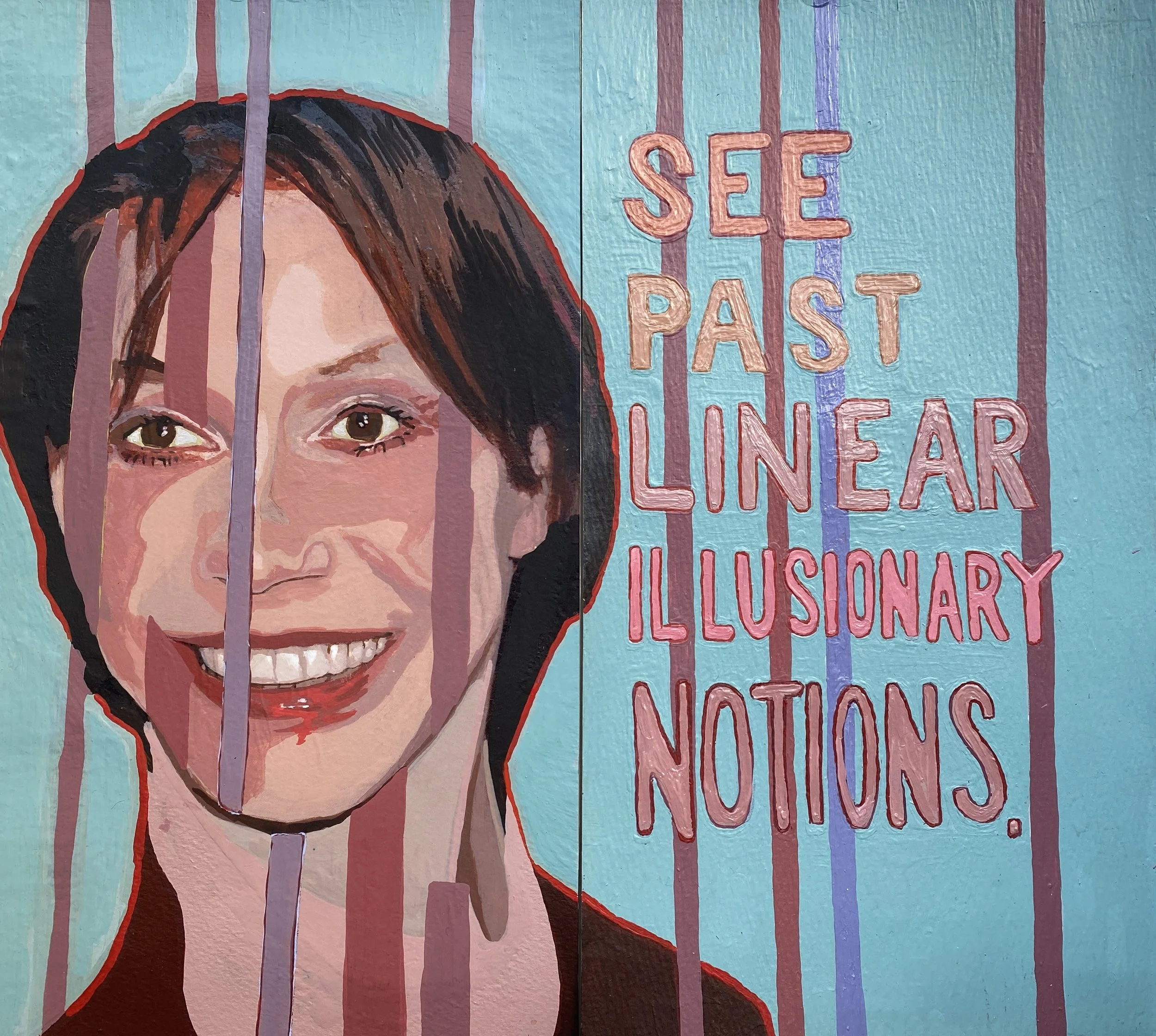 See past linear illusionary notions, Acrylic on paper, x4 components, each 29,5cm x 15cm, 2026. Front View. Images licensed by Copyright Agency; see links page for info.  