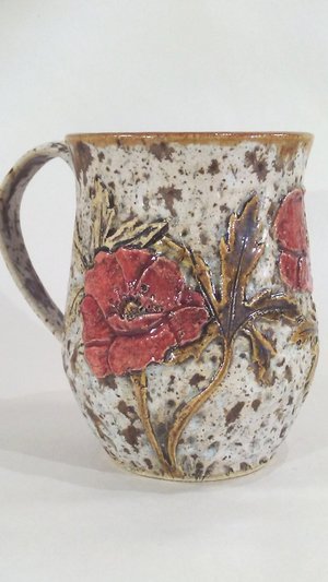 Brown Mug with Large Red Poppies.jpeg