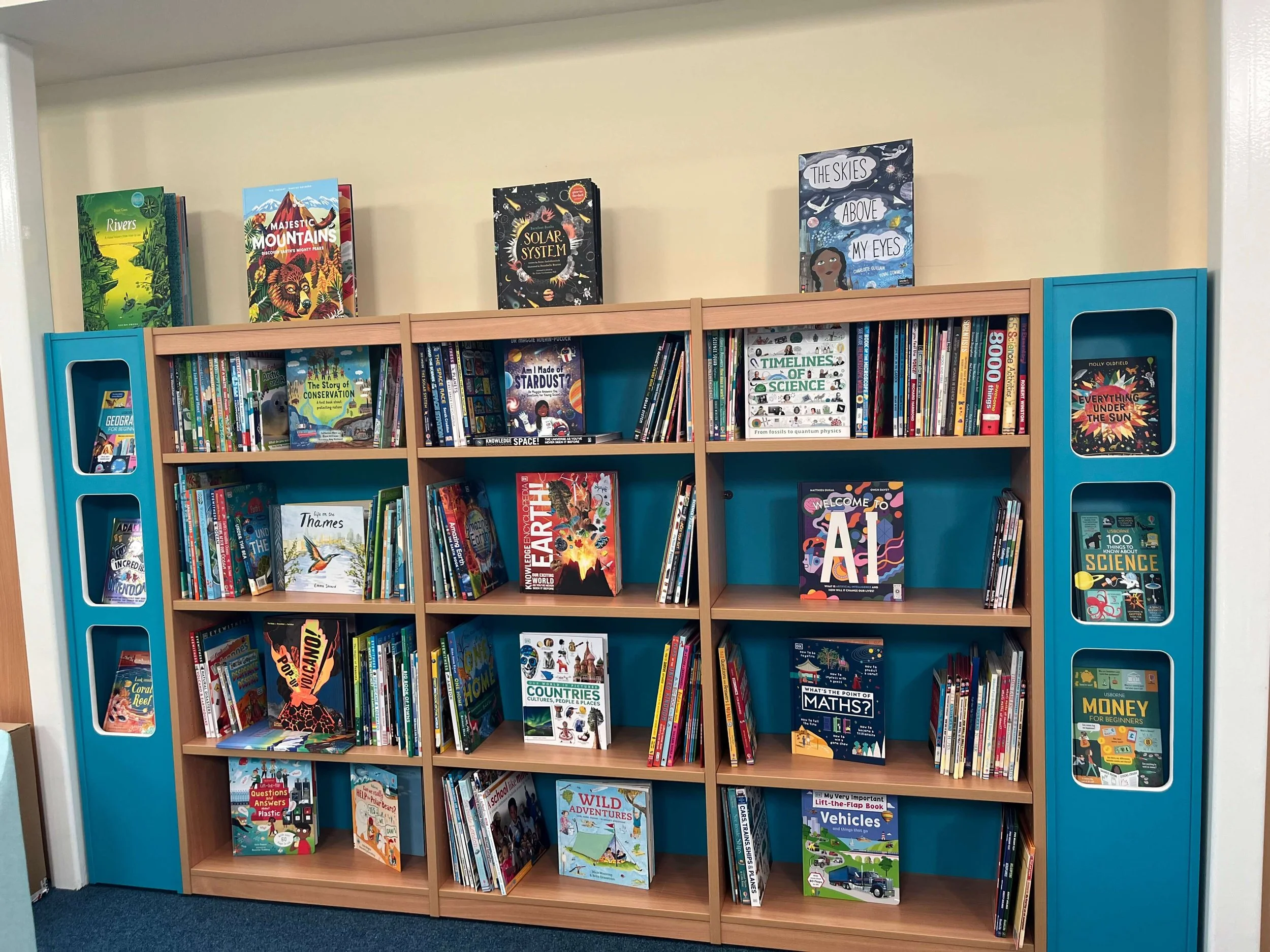 Primary School Library filled with high quality non fiction books linked to the school's curriculum.