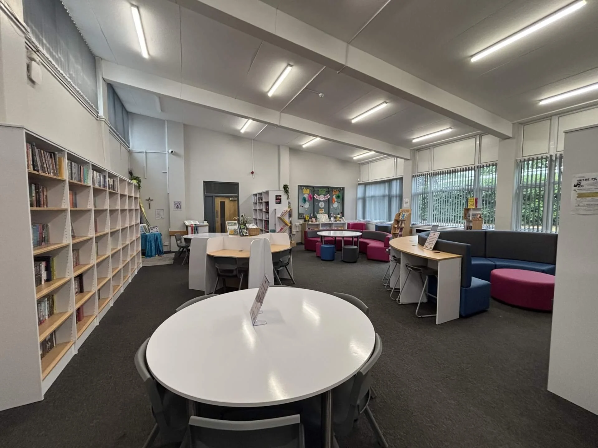 Photograph of brand new secondary school library in Coventry. Chestnut Books and InCube worked together on this project to promote a love of reading with a focus on Key Stage 3 reading. 