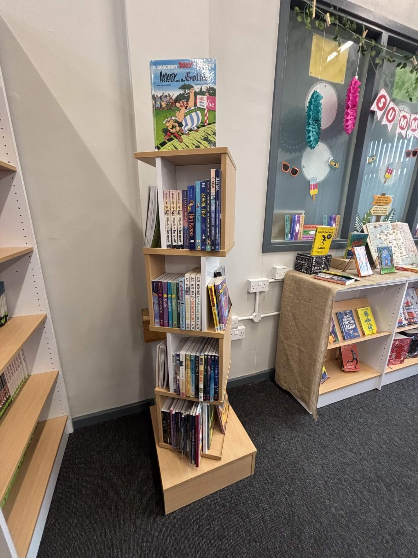 Graphic Novels in display in Secondary School library stocked by Chestnut Books. Books for secondary schools. 