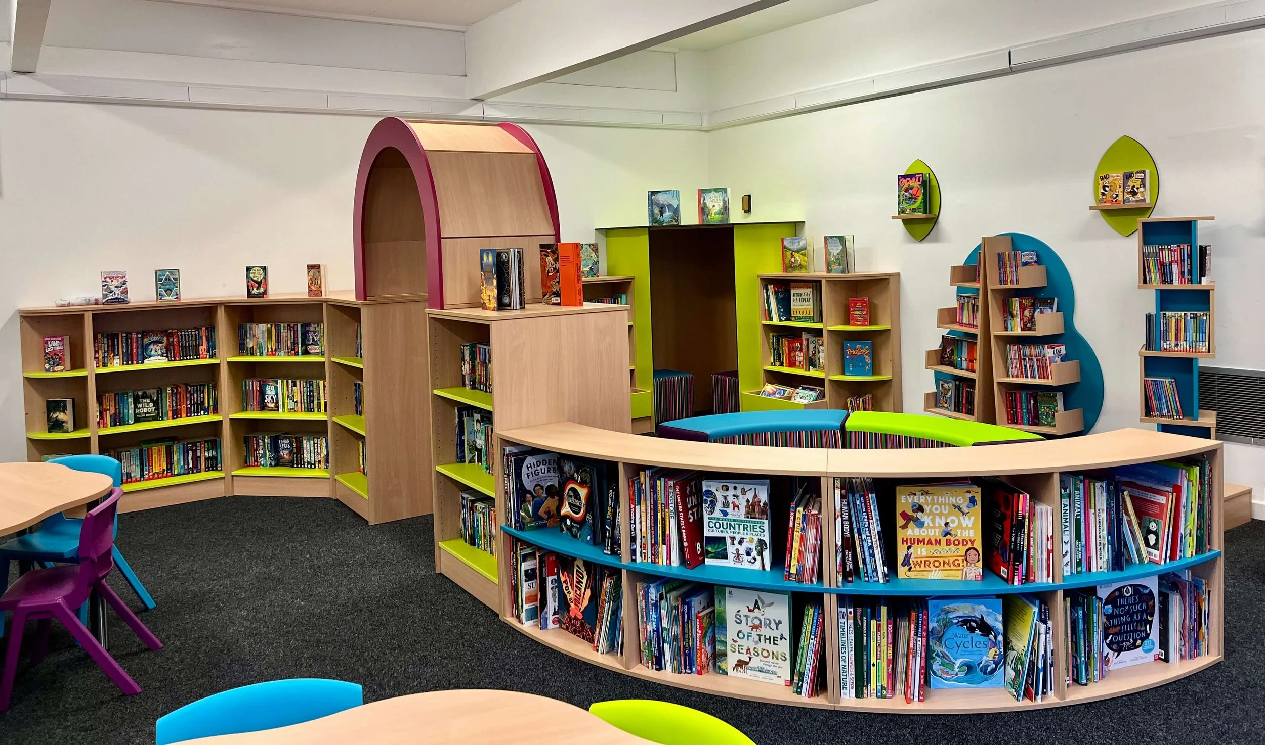 Brand new primary school library in Manchester. Modern, diverse and engaging books provided at competitive prices by Chestnut Books. Non fiction books organised in to topics. 