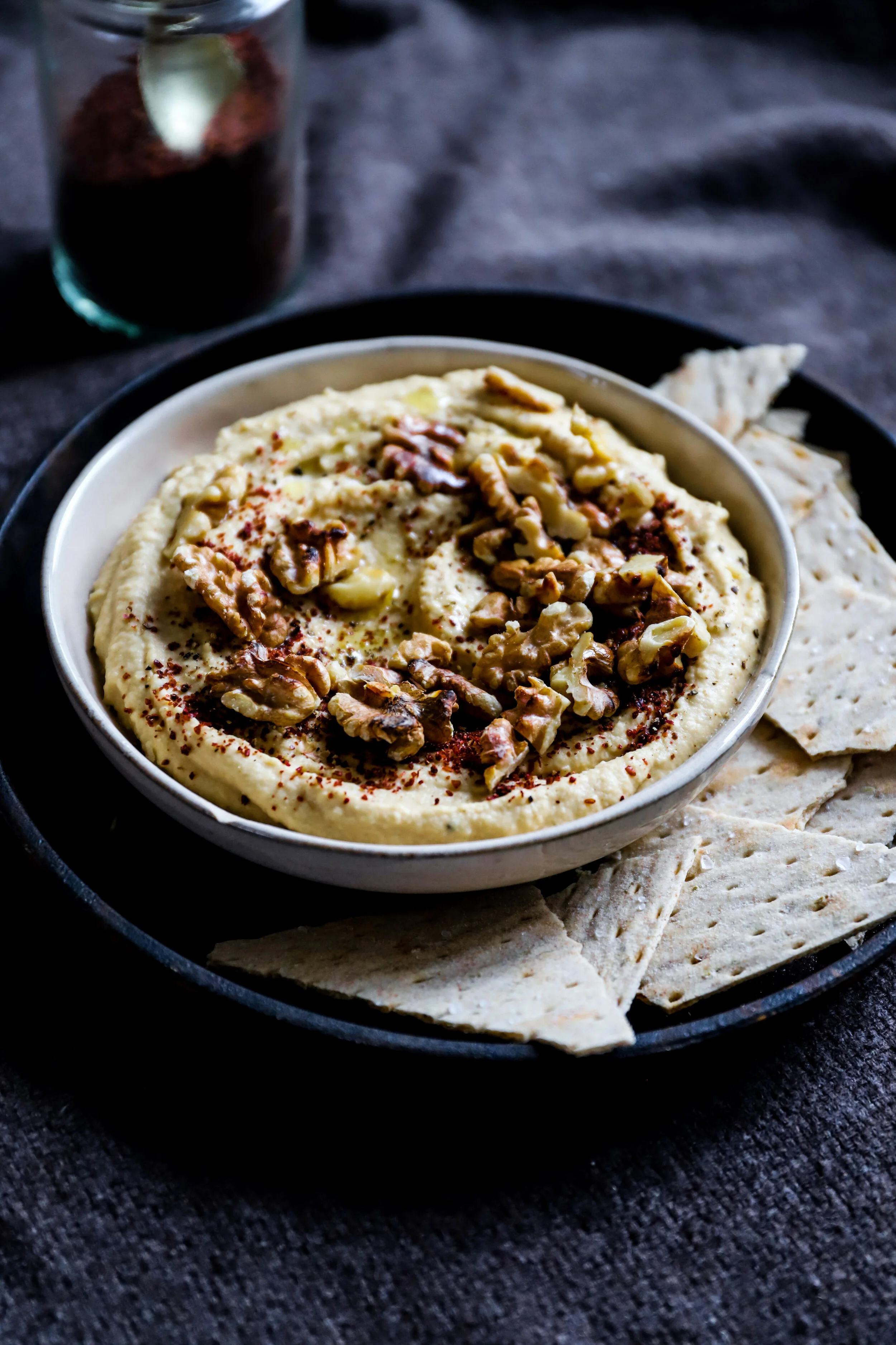 Roasted Garlic Hummus with Sumac &amp; Walnuts