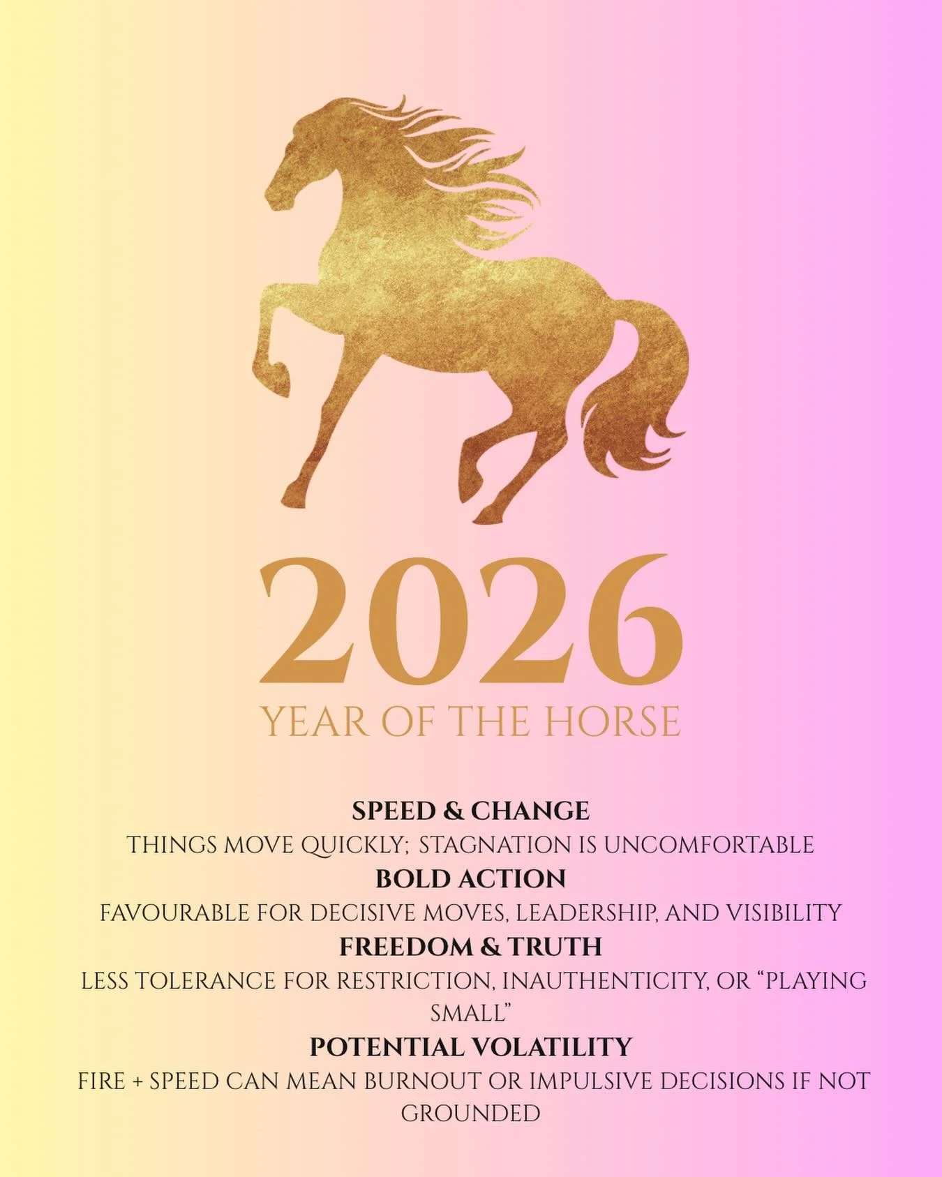 2026 is the Year of the Horse, and leaders should pay attention. 🐎🔥

In Feng Shui, Horse energy is fast, bold, and unapologetically forward-moving.

It rewards momentum, visibility, and courage, and it exposes anything performative, slow, or misali