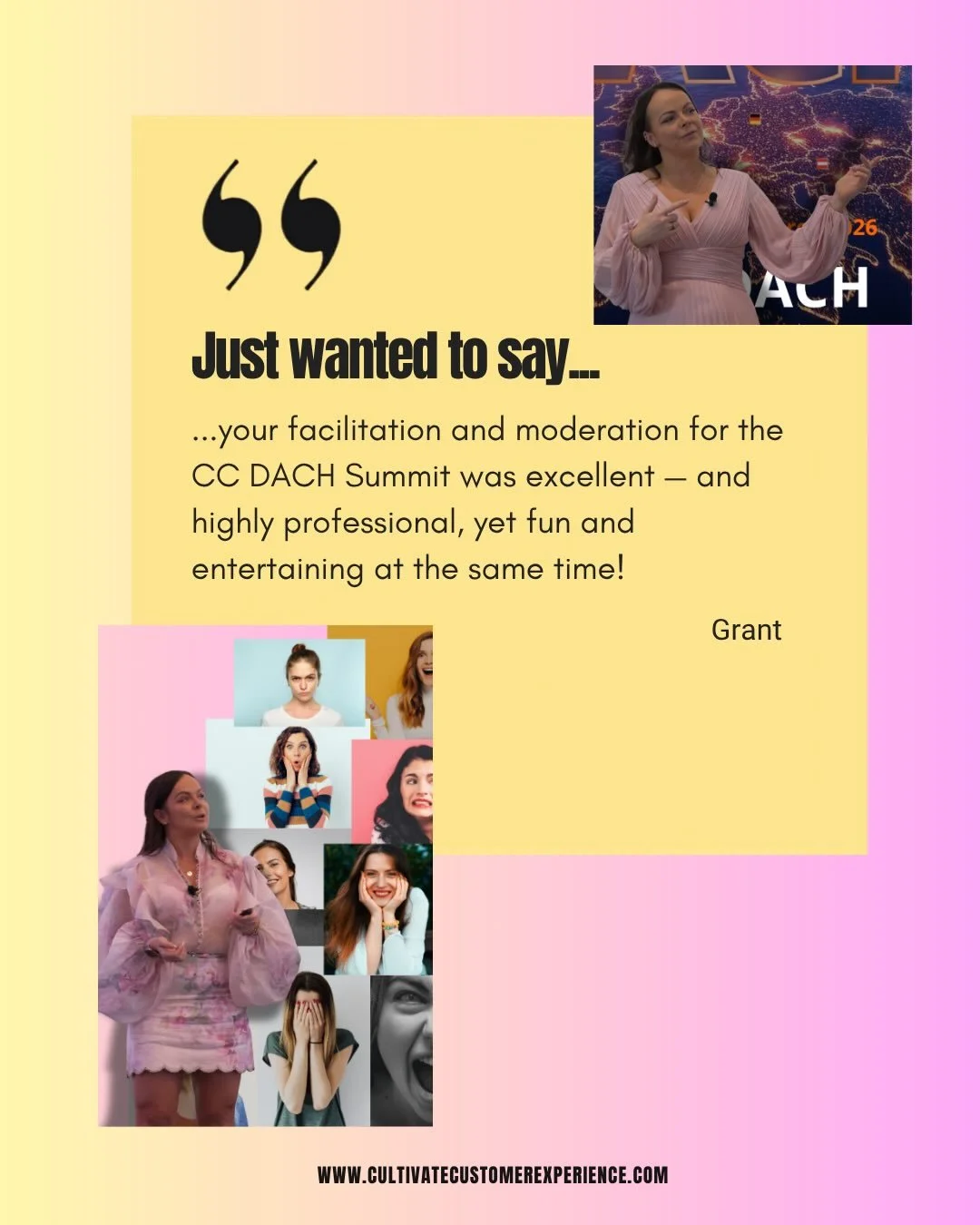 I received a message after I hosted the CC DACH Summit.

It was a piece of feedback that really struck a chord with me as it captured something I care about deeply...&rdquo;highly professional, yet fun and entertaining...&rdquo;.

&lsquo;Professional