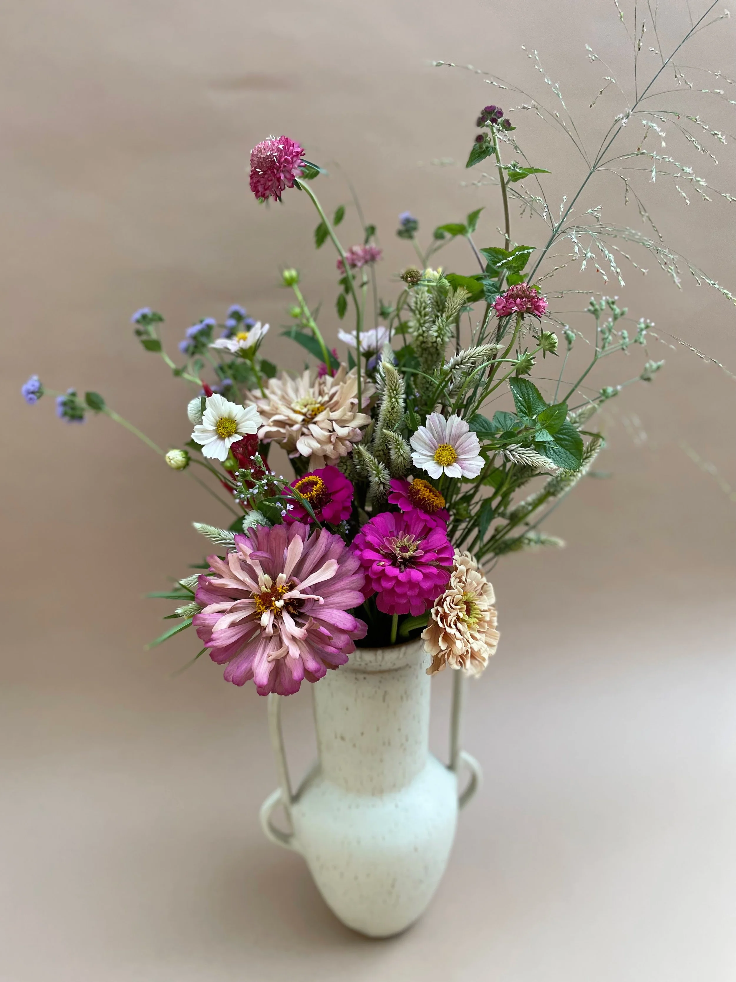 Seasonal Arrangement with Logan Ceramics Alabaster Goddess Duo Handle Vase