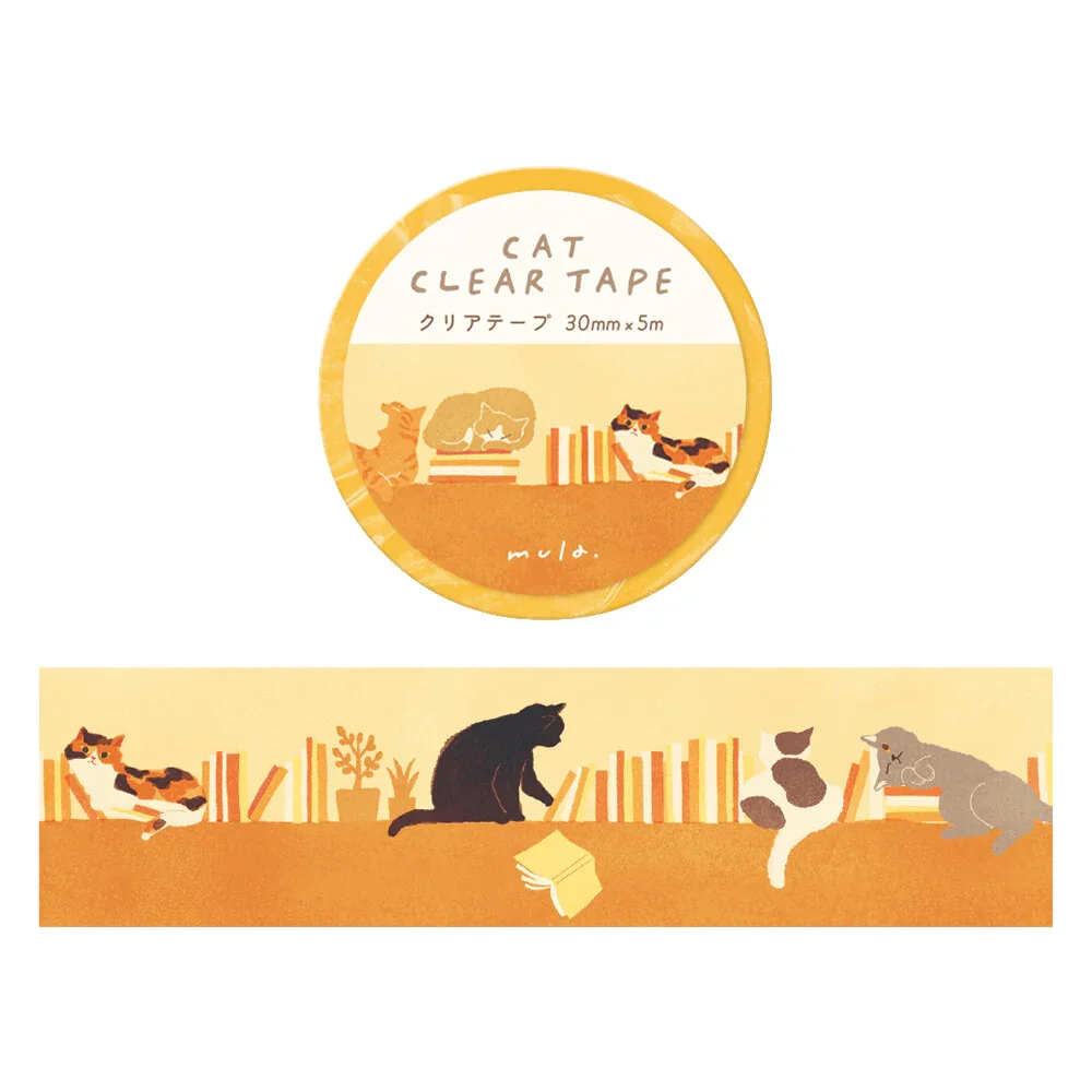 Ryu Ryu Cat Clear Tape Cat and Bookshelf