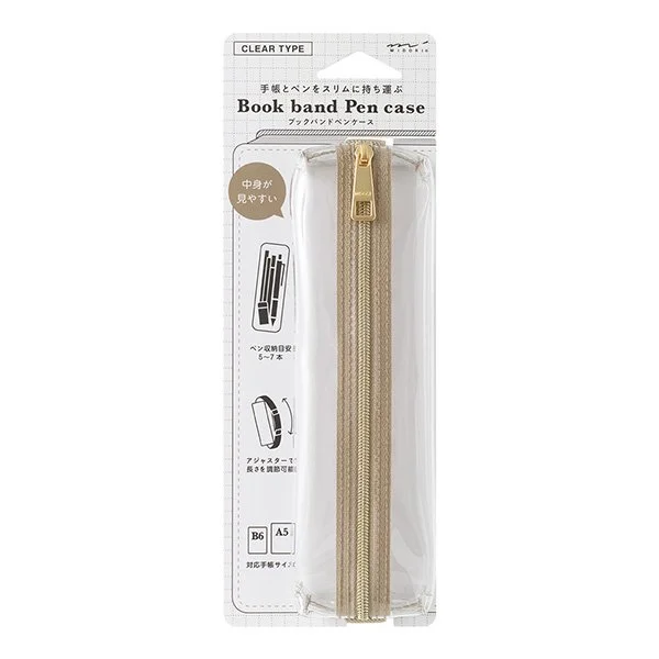 Midori Book band Pen case B6 - A5 Clear × Beige
