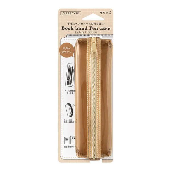 Midori Book band Pen case B6 - A5 Brown Clear × Brown