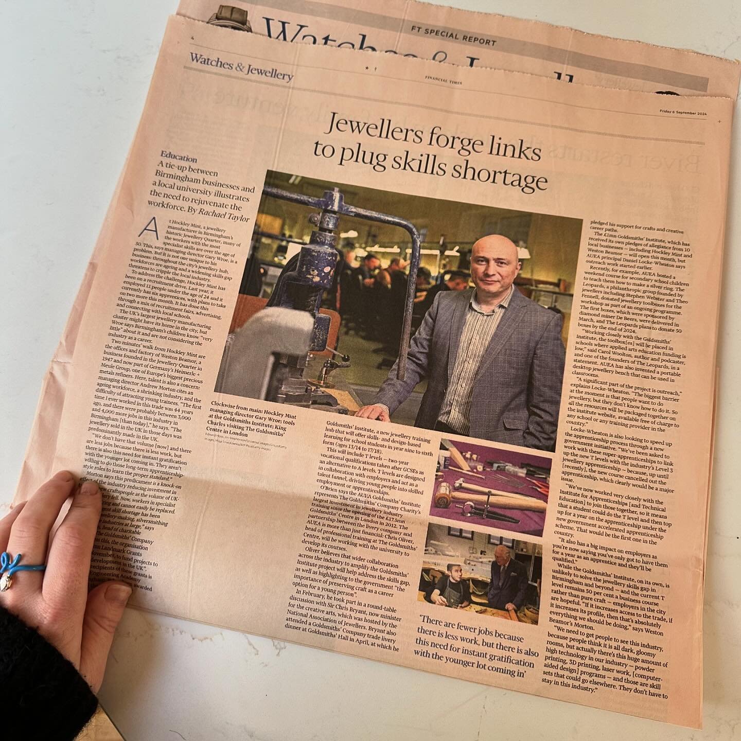 I&rsquo;ve been writing about measures being taken to bridge the skills gap in the jewellery industry for the @financialtimes, namely the opening of the new Goldsmiths Institute as part of @auea_utc in Birmingham. 

The Goldsmiths Institute, which ha