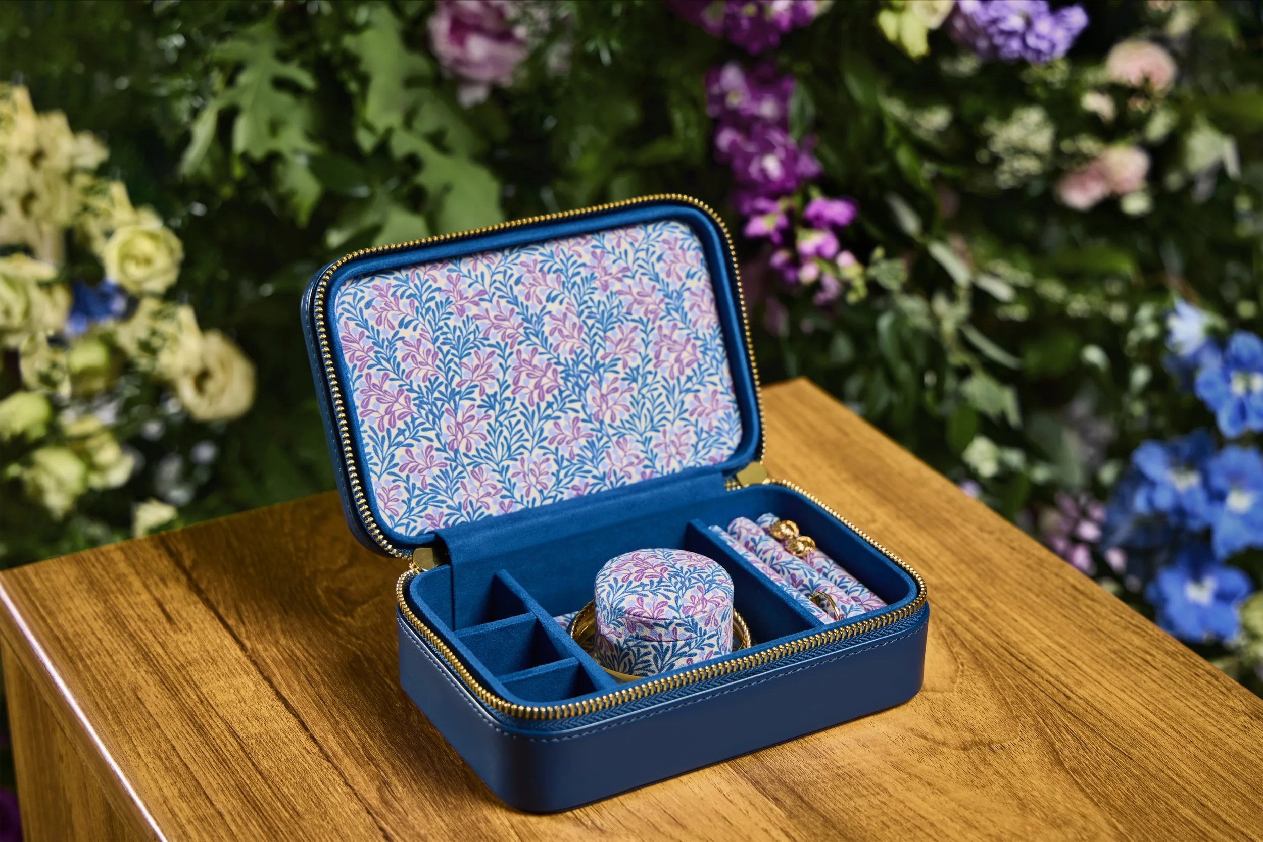  WOLF x Fiona Howard travel zip case in Indigo. 