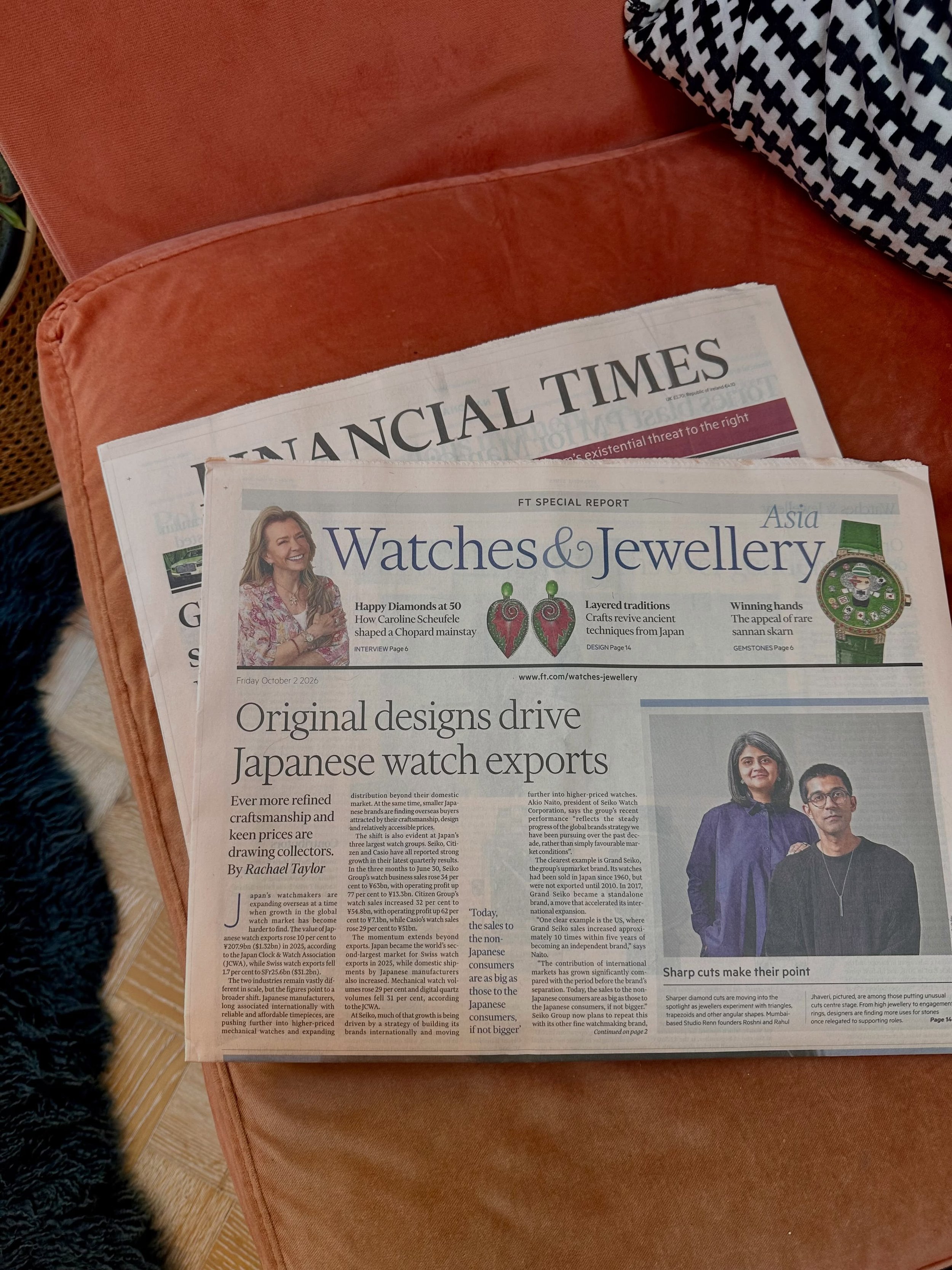 Out today&hellip; pick up your @financialtimes Watches &amp; Jewellery Asia supplement, with a cover story from me on the rise of Japanese watchmakers, and my latest interview with @chopardbycaroline on the 50th anniversary of @chopard Happy Diamonds