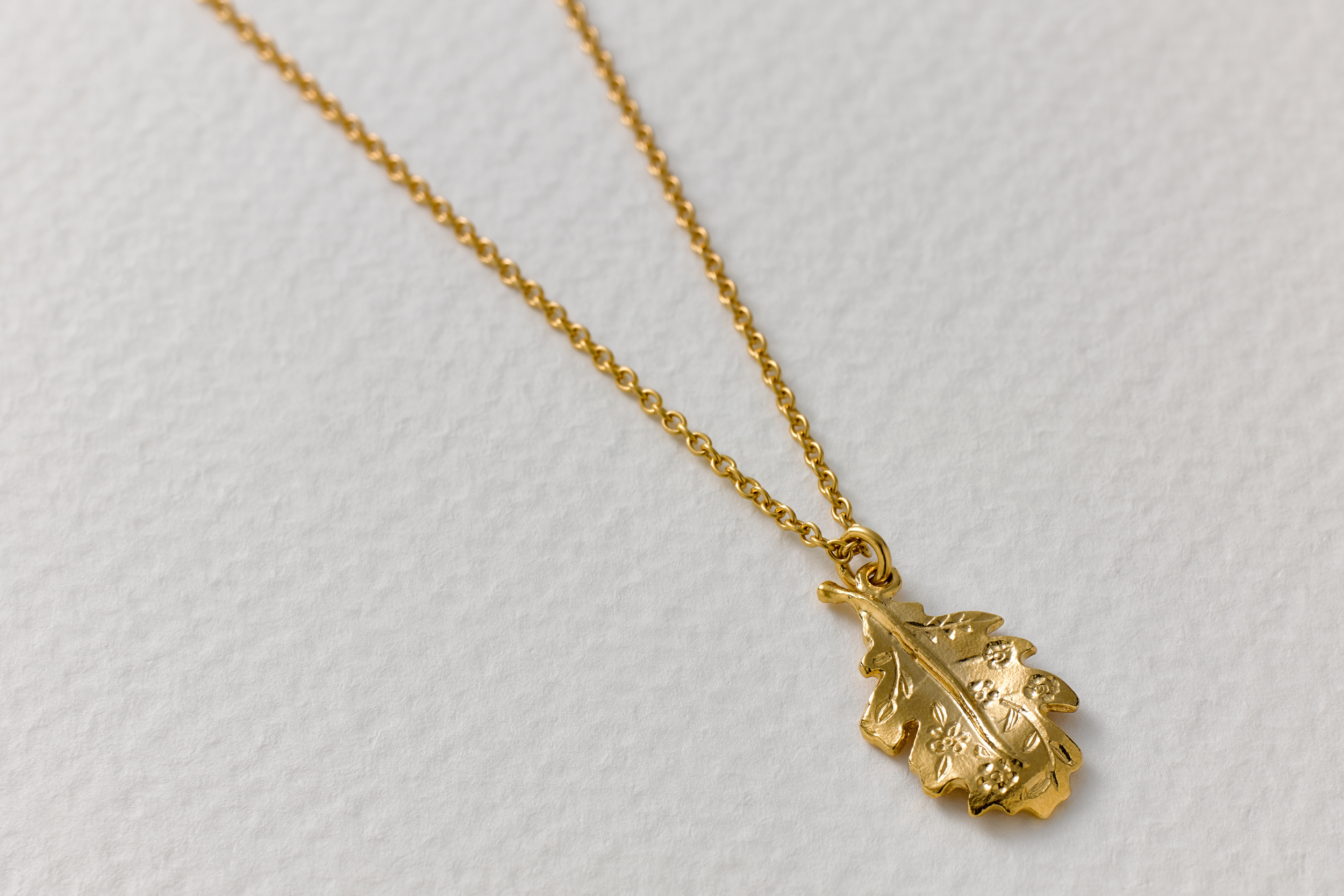 Floral Engraved Oak Leaf necklace by Alex Monroe.