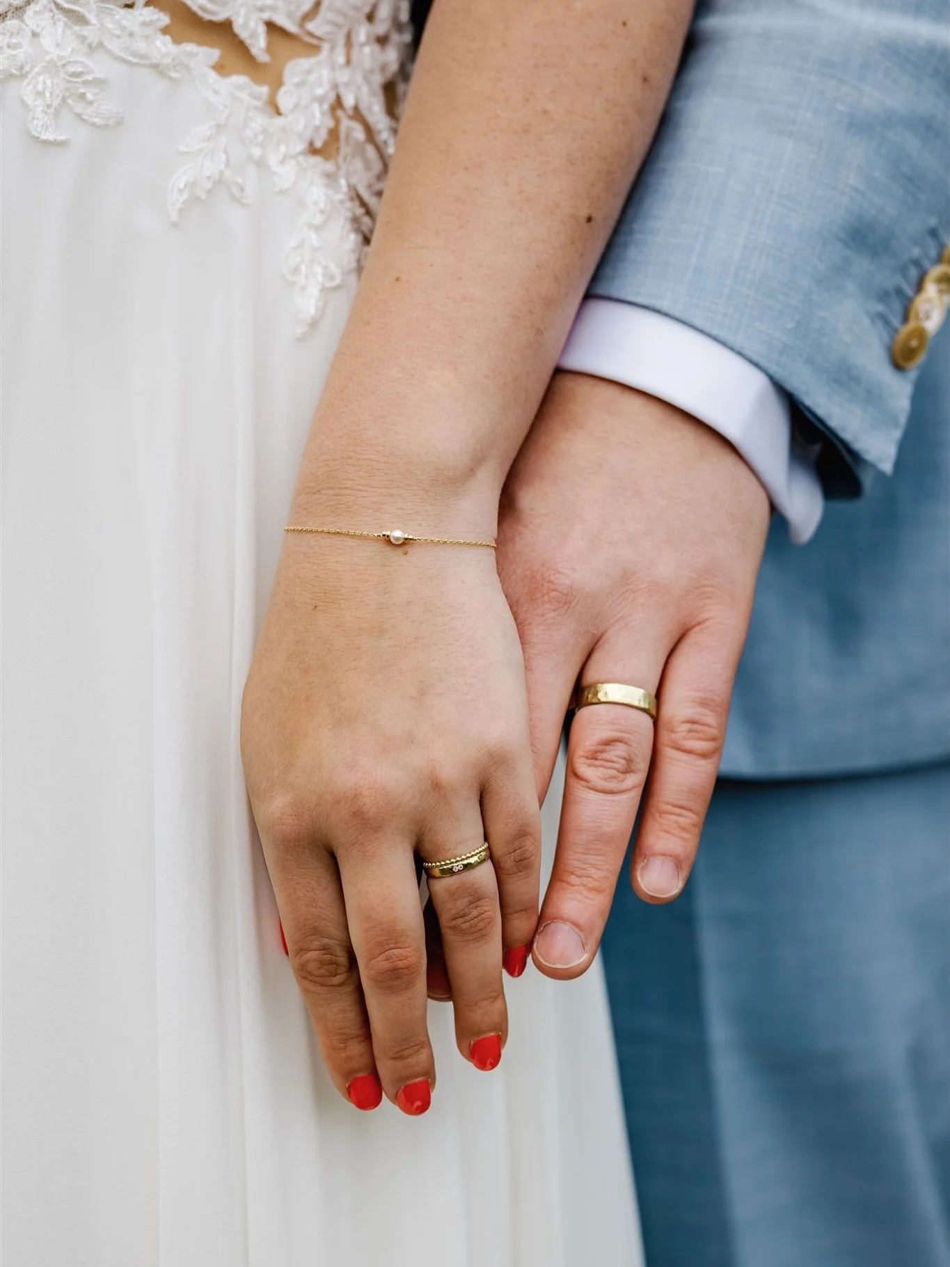 My last wedding rings before maternity leave, and they carry a beautiful story.

For her ring, we melted down the gold from her mother&rsquo;s original wedding ring, adding two delicate diamonds to symbolize their two children.
His ring perfectly com
