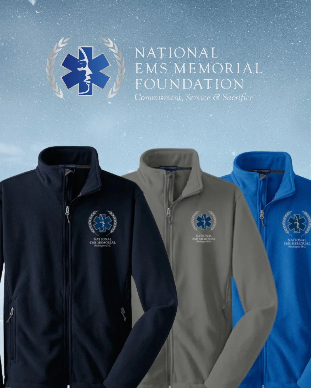 Getting chilly out? Our National EMS Memorial fleece jackets come in navy, deep smoke or royal blue. Buy one today so you can be cozy when the snow hits! 

All proceeds go directly toward establishing the National EMS Memorial in Washington, D.C. to 