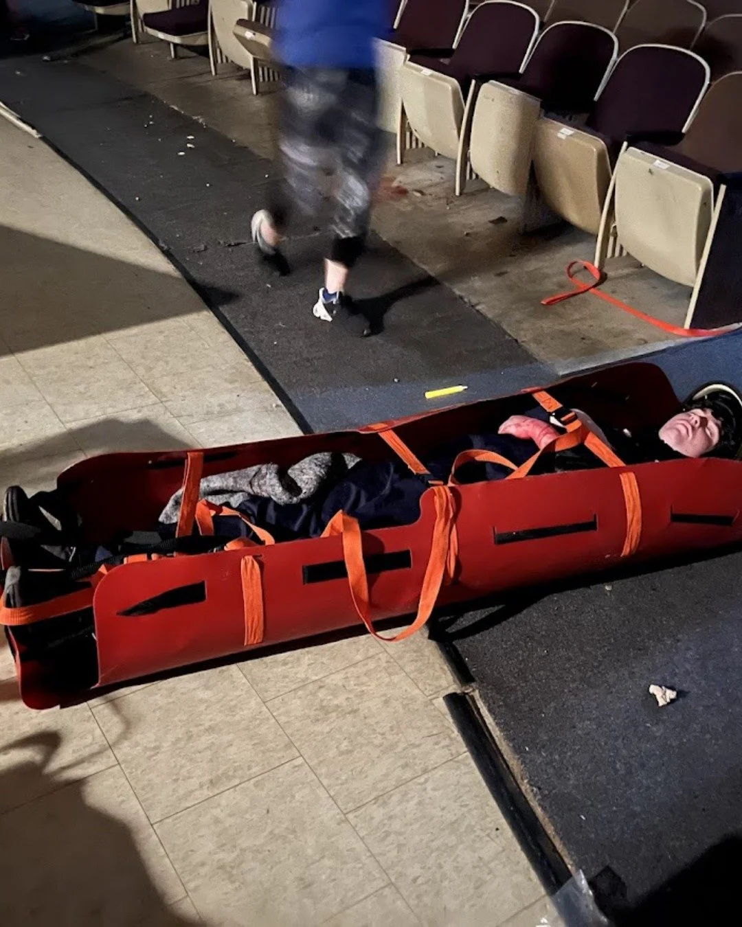 The &lsquo;SKED&rsquo; (or Med-Sled) is often used to extricate patients like this one in an active shooter drill.
#commitmentservicesacrifice