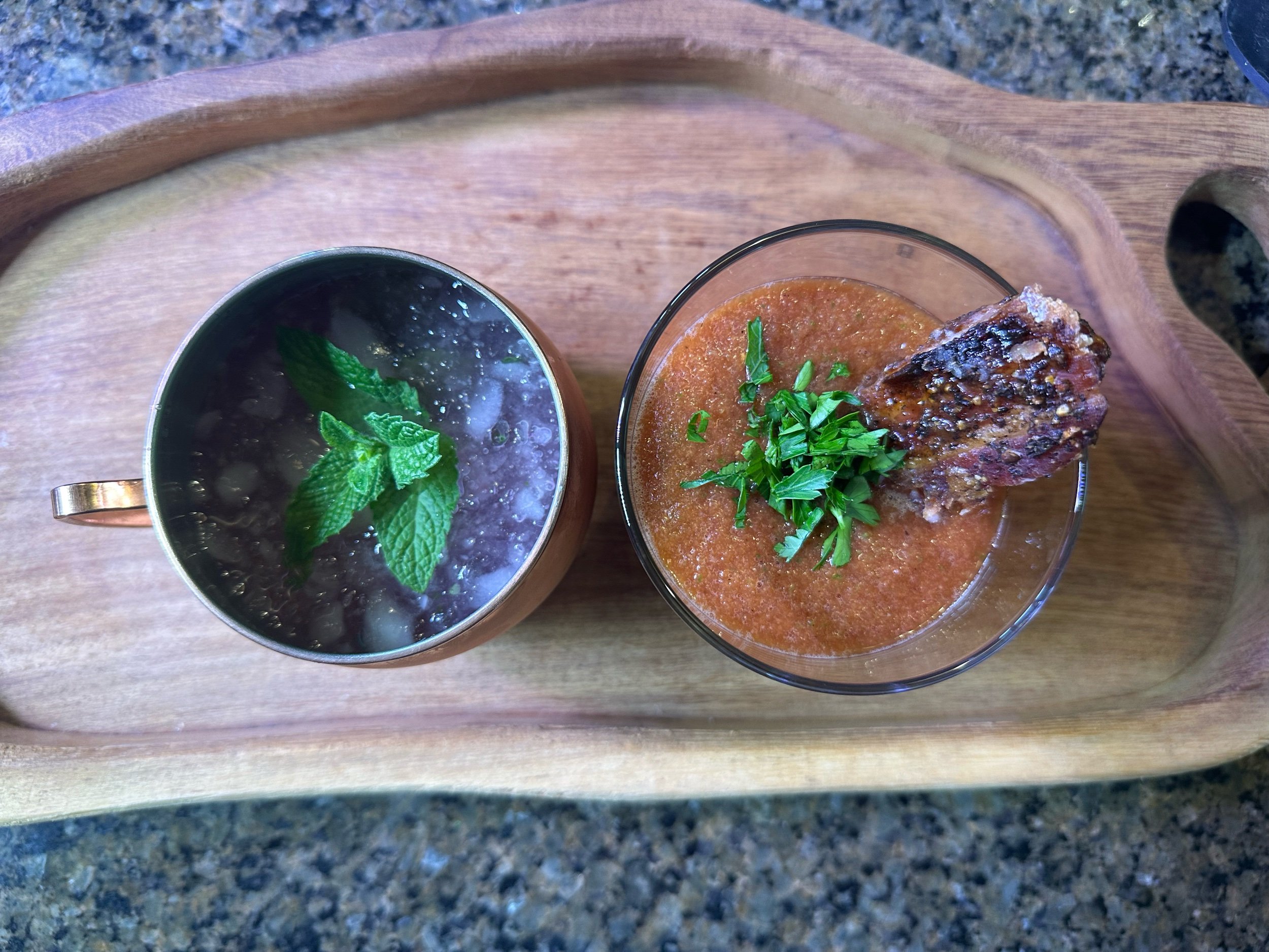 Moscow Idaho Mule & Gazpacho Cocktail with Candied Bacon