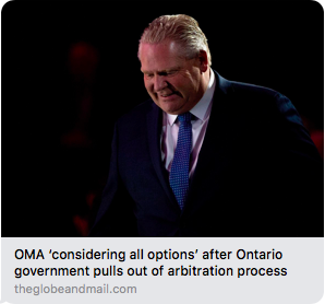  Print: OMA President Dr. Nadia Alam states that all options are on the table after Ontario government pulls out of arbitration. 