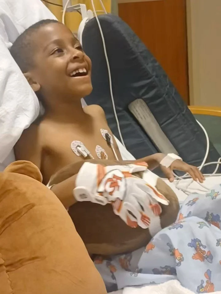 Our buddy Solomon was stuck in the hospital, itching to just be a kid again. We brought some fun his way to help make recovery a little easier.

A few weeks later, one of his specialists sent us this photo of him back outside, ball in hand with a big