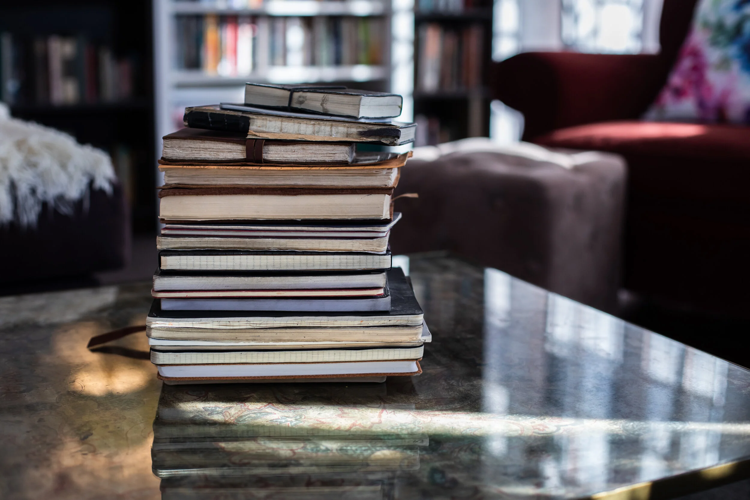 Stack of notebooks for memoir editing