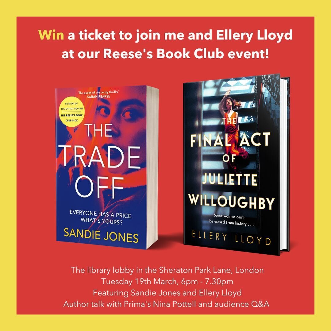 I&rsquo;m so excited to announce that @ellerylloyd_author and I will be in conversation with @nina_fromprima in the new and sparkly @reesesbookclub library lobby at @sheratongrandlondon on Tuesday 19th March. 

If you&rsquo;d like to join us for a ch