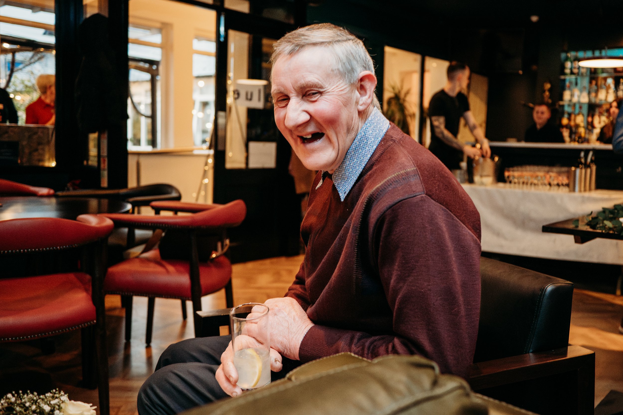 elderly gentleman at wedding reception candid portrait reportage wedding photographer Ireland Limerick