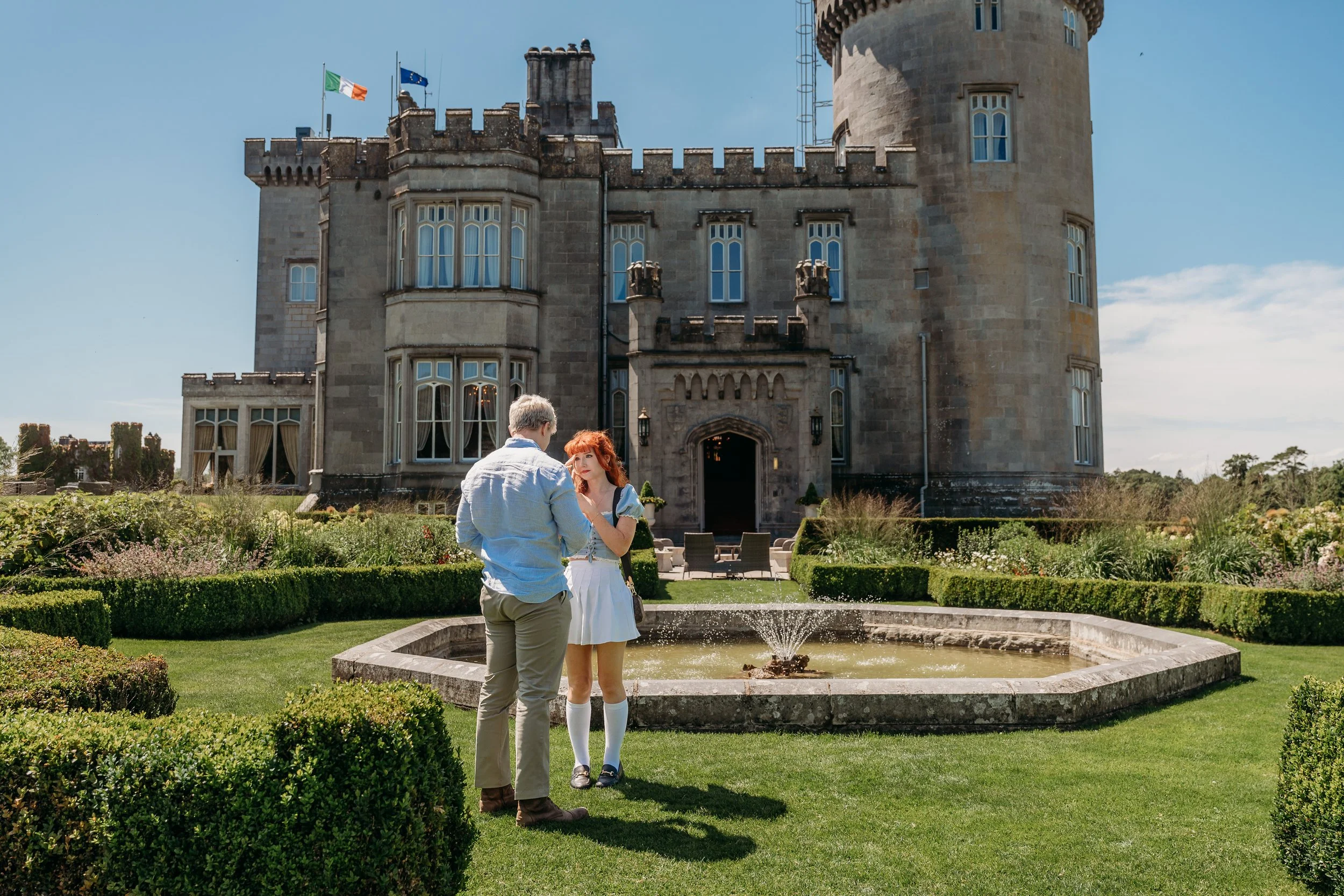 fairytale castle proposal surprise princess Dromoland castle background co clare photographer couples photo session ireland.