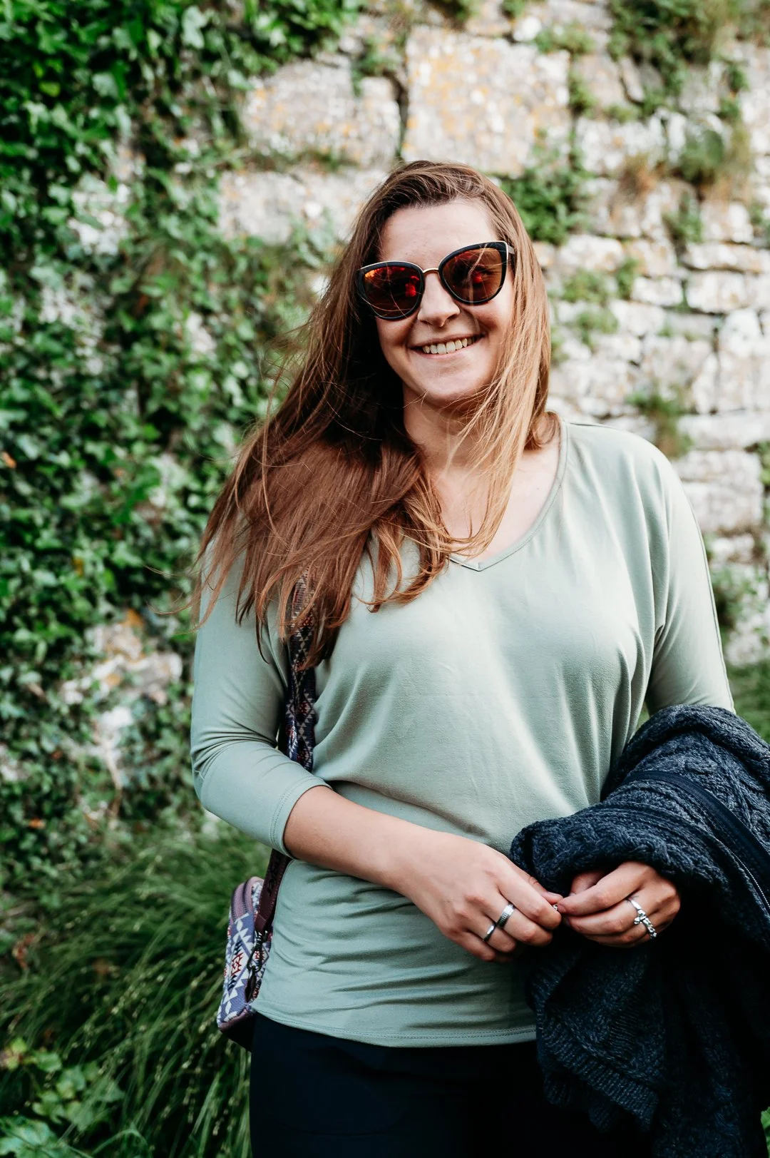 Carrigogunnel castle photo session Ireland Marie O'Mahony photography girl with sunglasses smiling