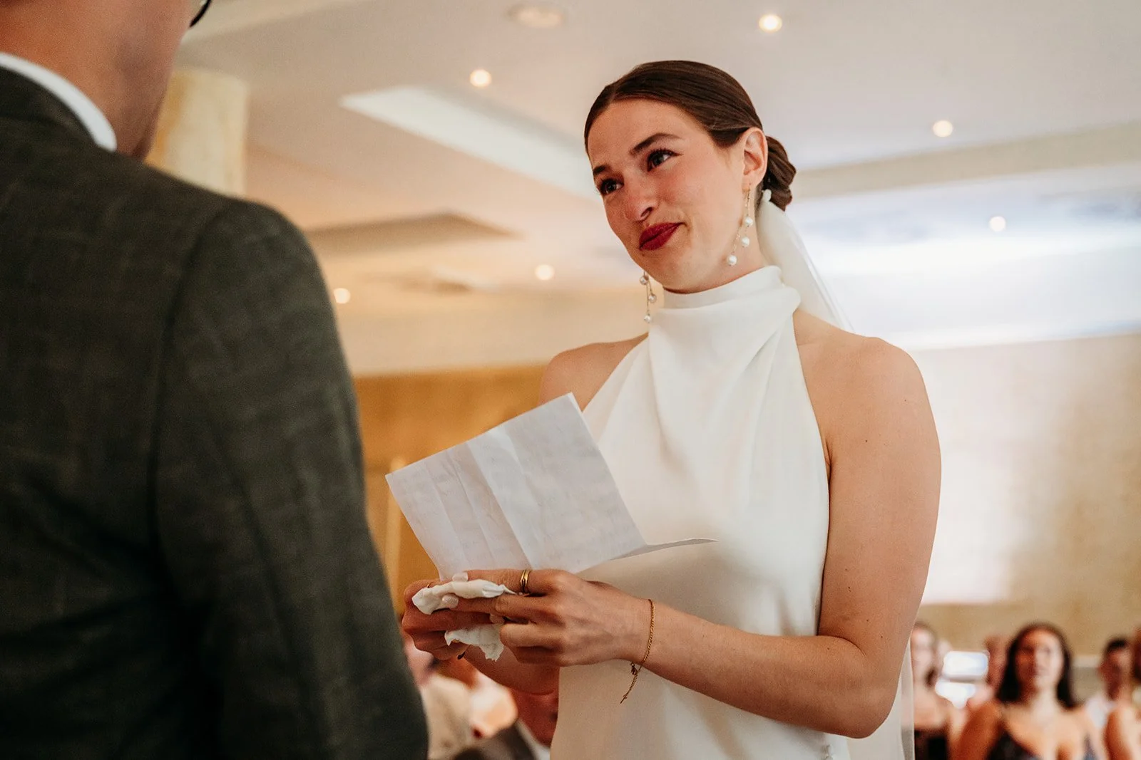 Galway Bay Hotel wedding photos couple saying vows bride