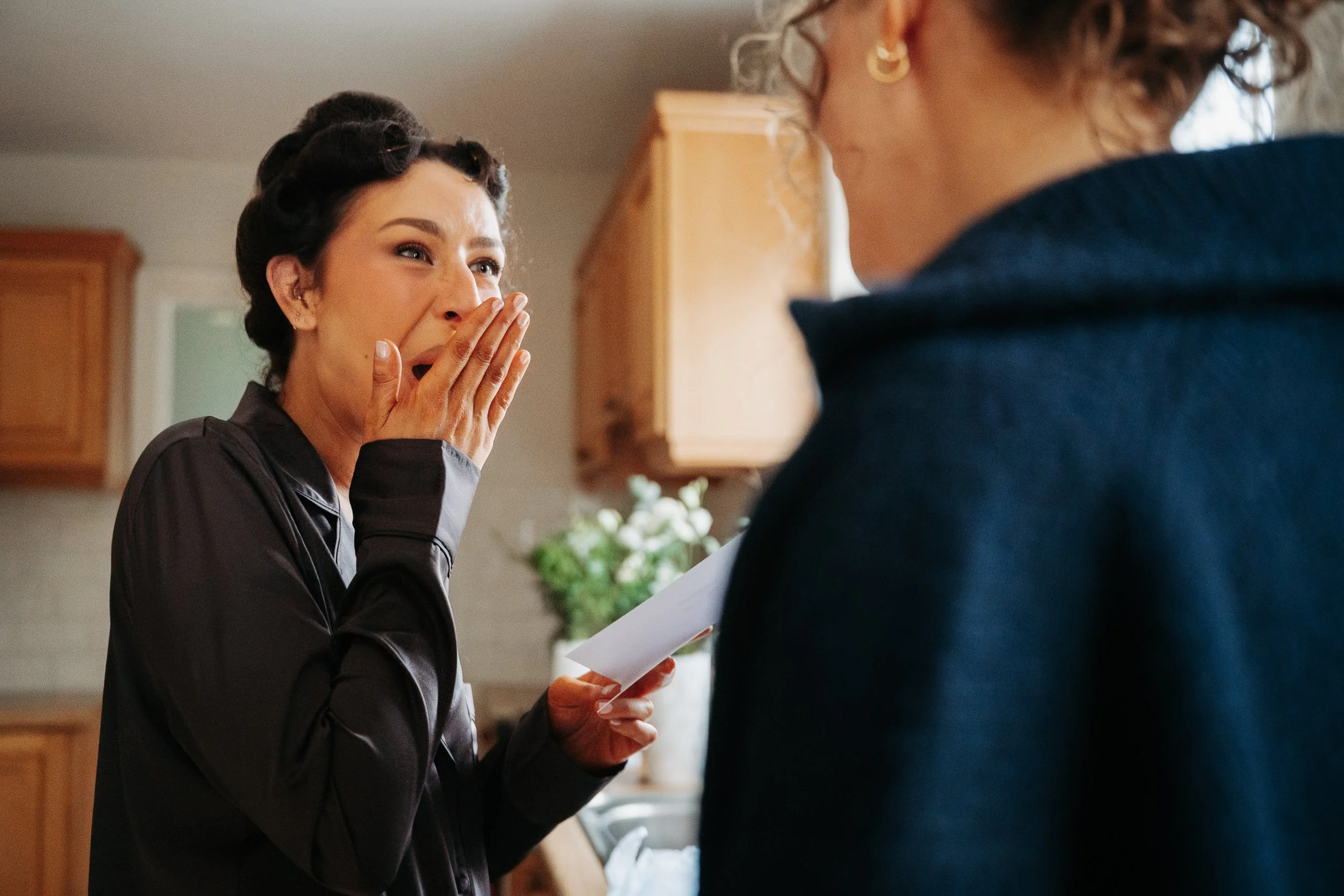 Limerick wedding photos getting ready bride surprised