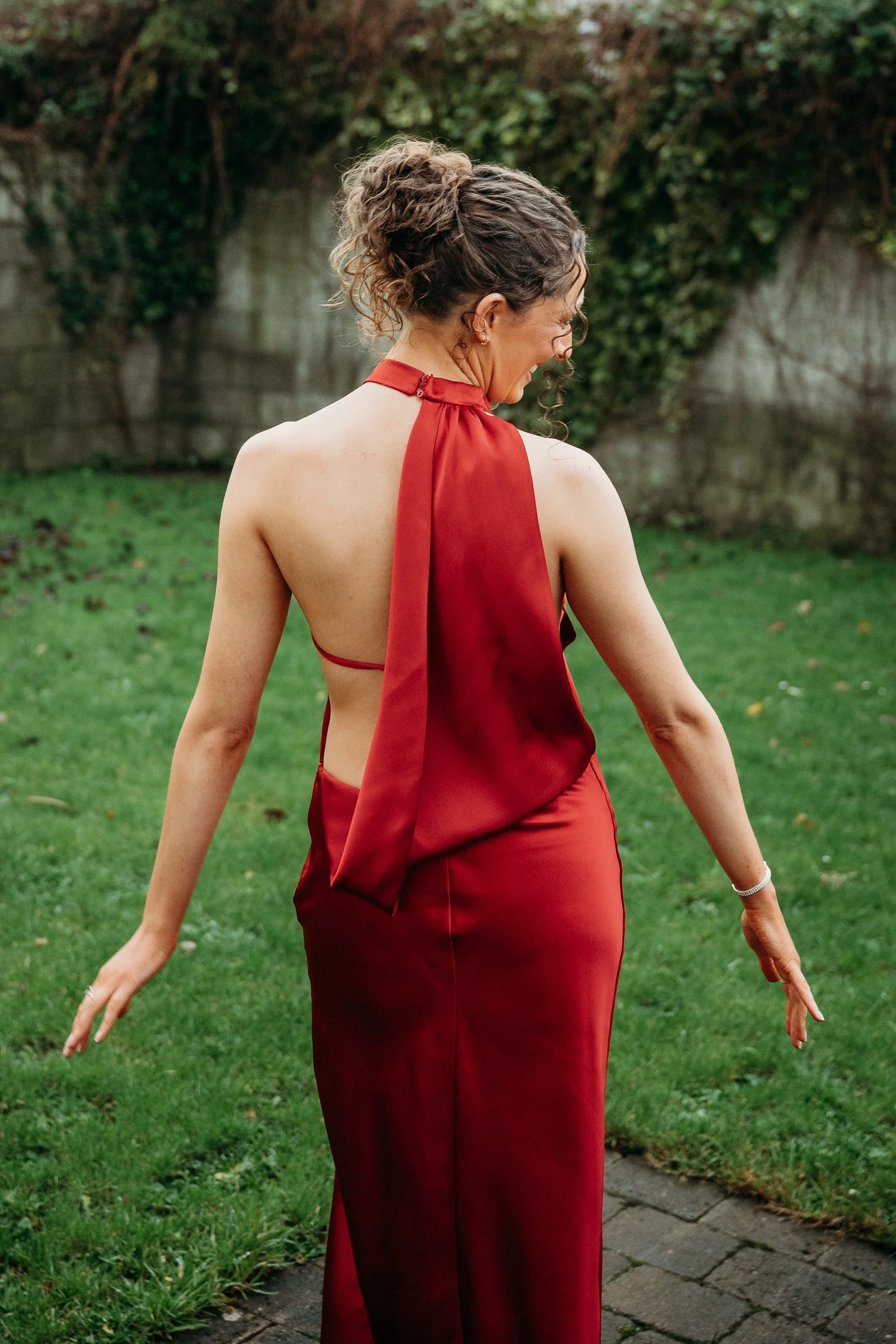 Limerick wedding photos bridesmaid showing back of red dress
