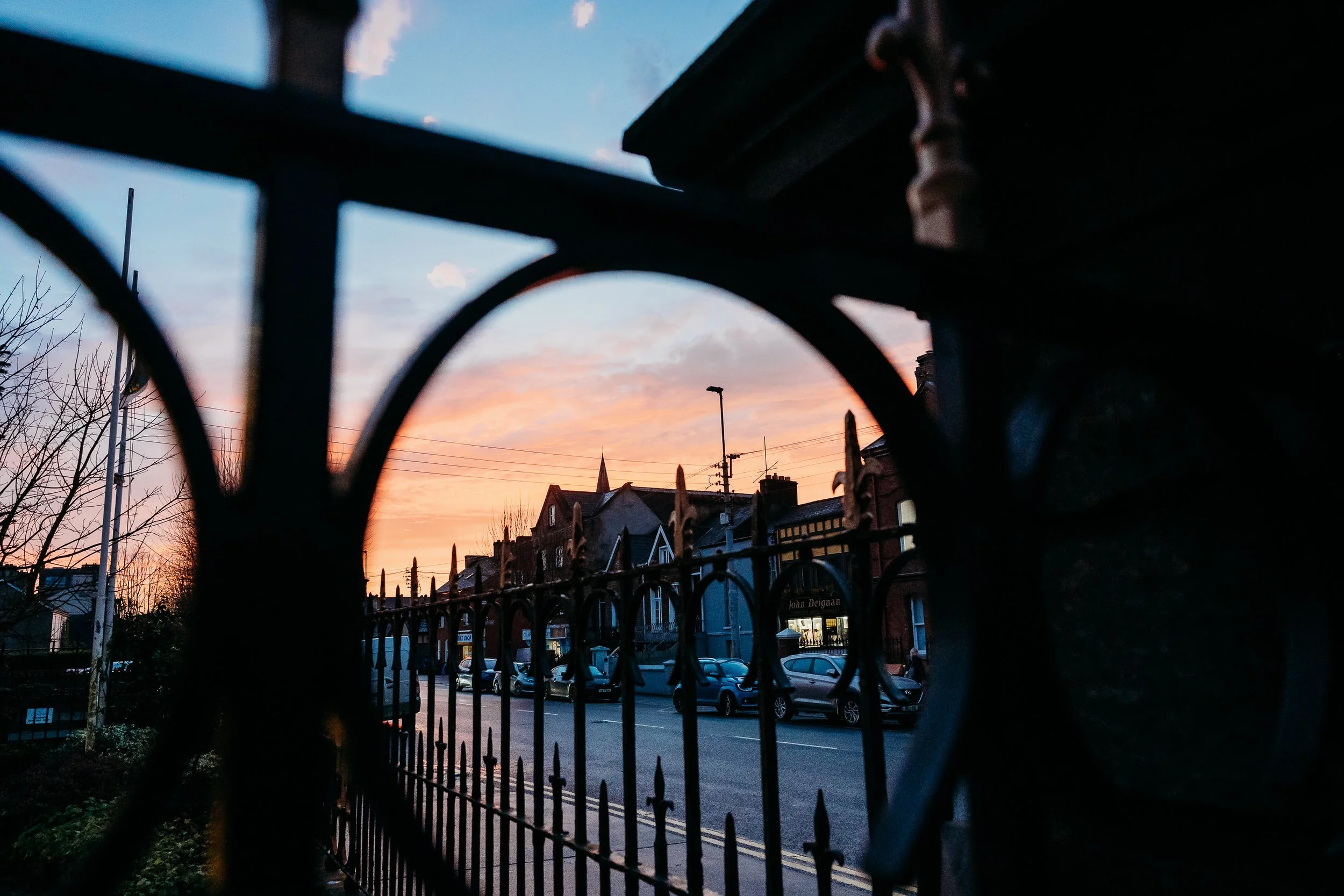 Limerick city sunset through the grating