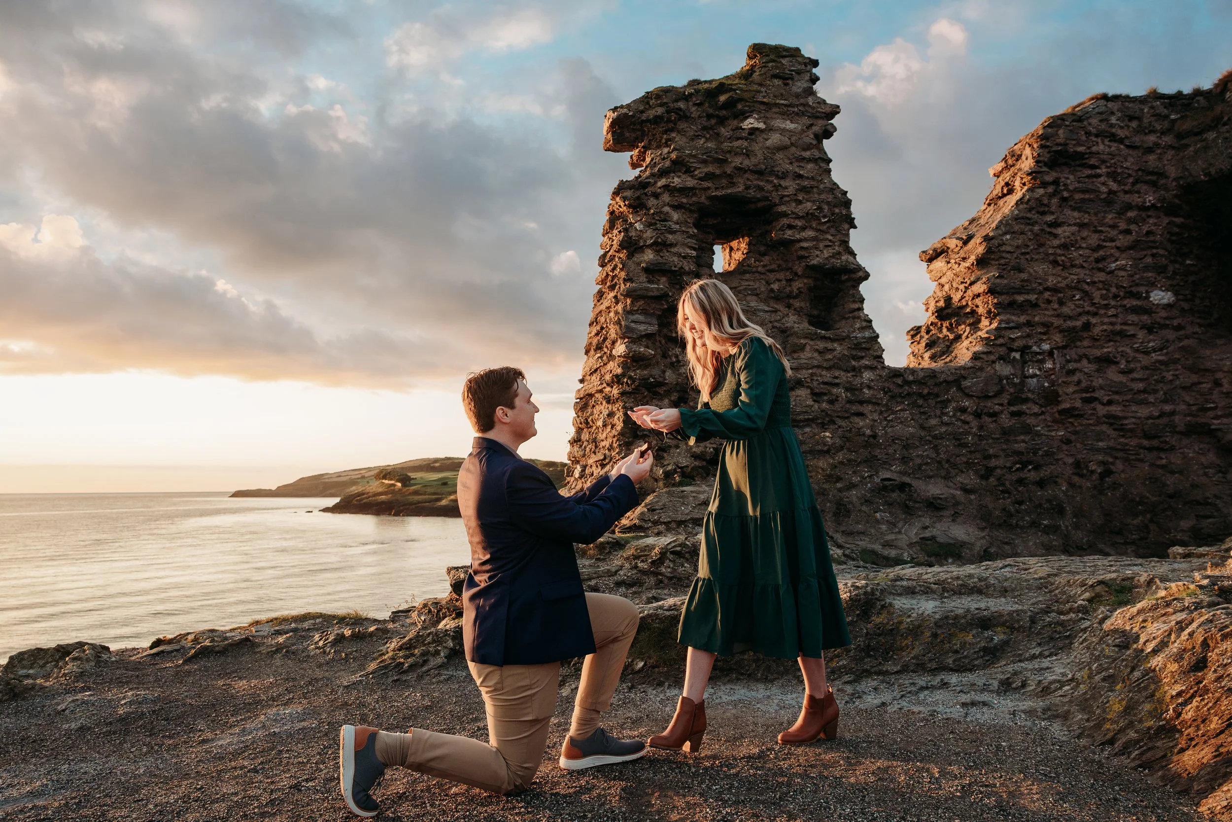 Surprise proposal in Ireland photos Black castle wicklow sunrise photo session proposal photographer
