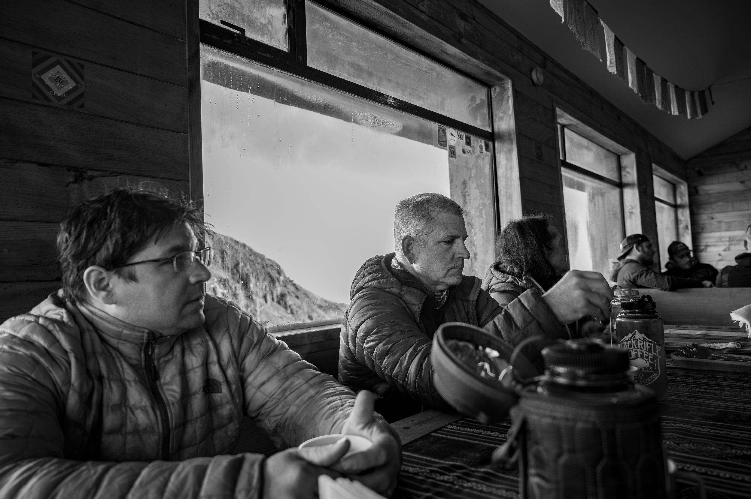 Downtime in the hut at the base of Cayambe