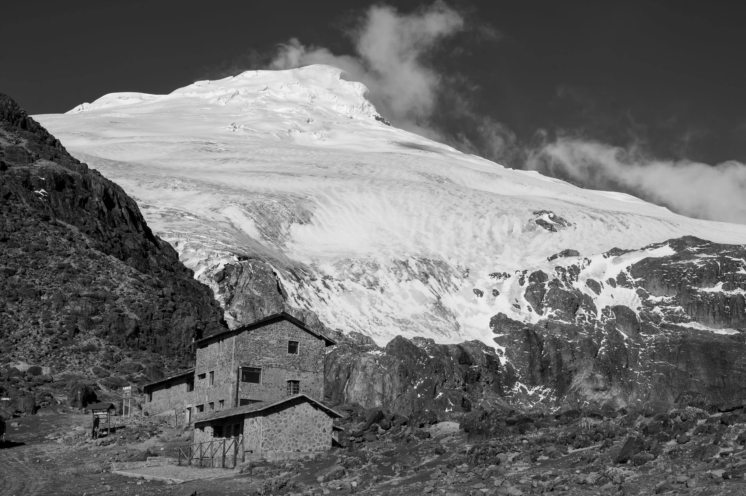 Cayambe towers over it's Alpine Hut