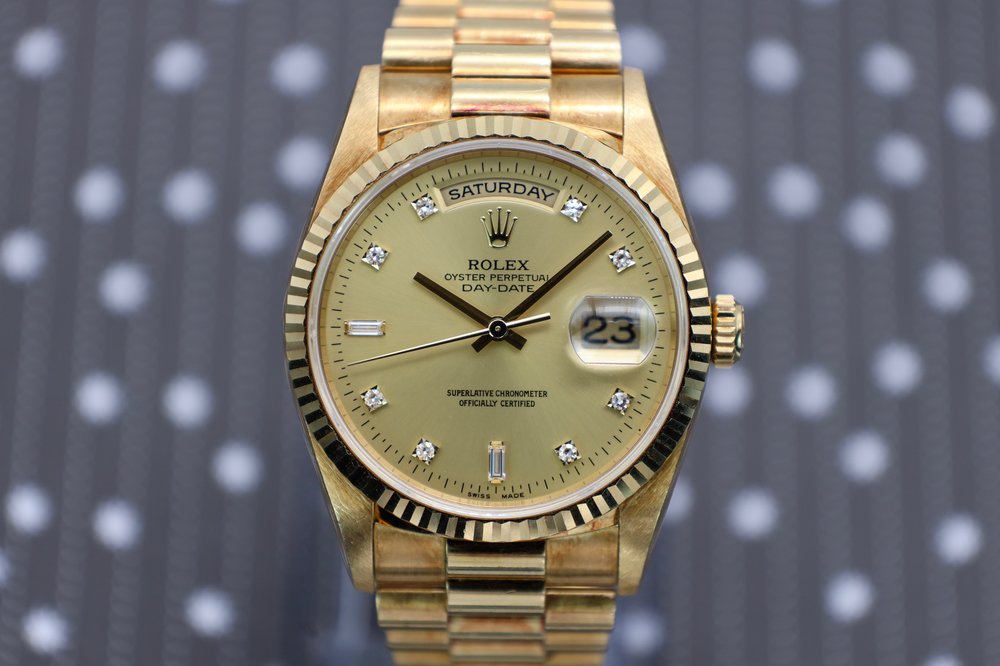 Markér det sidste skrå 1996 Rolex Day-Date Ref. 18238 | Unpolished | Diamond Dial — MVV Watches